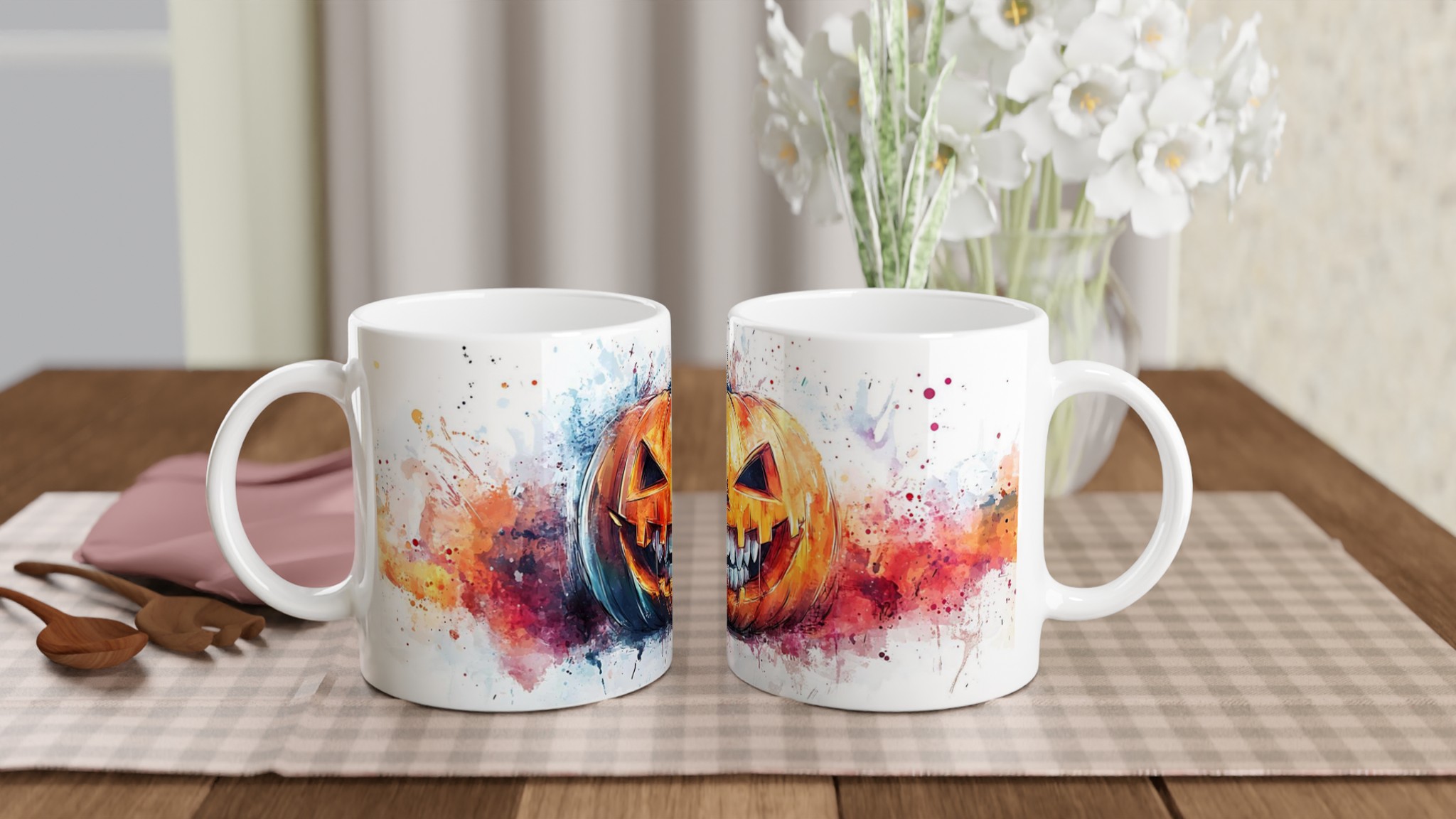 Spooky Watercolor Pumpa Mugg – Levande Halloween Konst Keramikmugg i ditt val av 7 färger 10 f7f2632d-93eb-4728-b336-7ae27ed03299