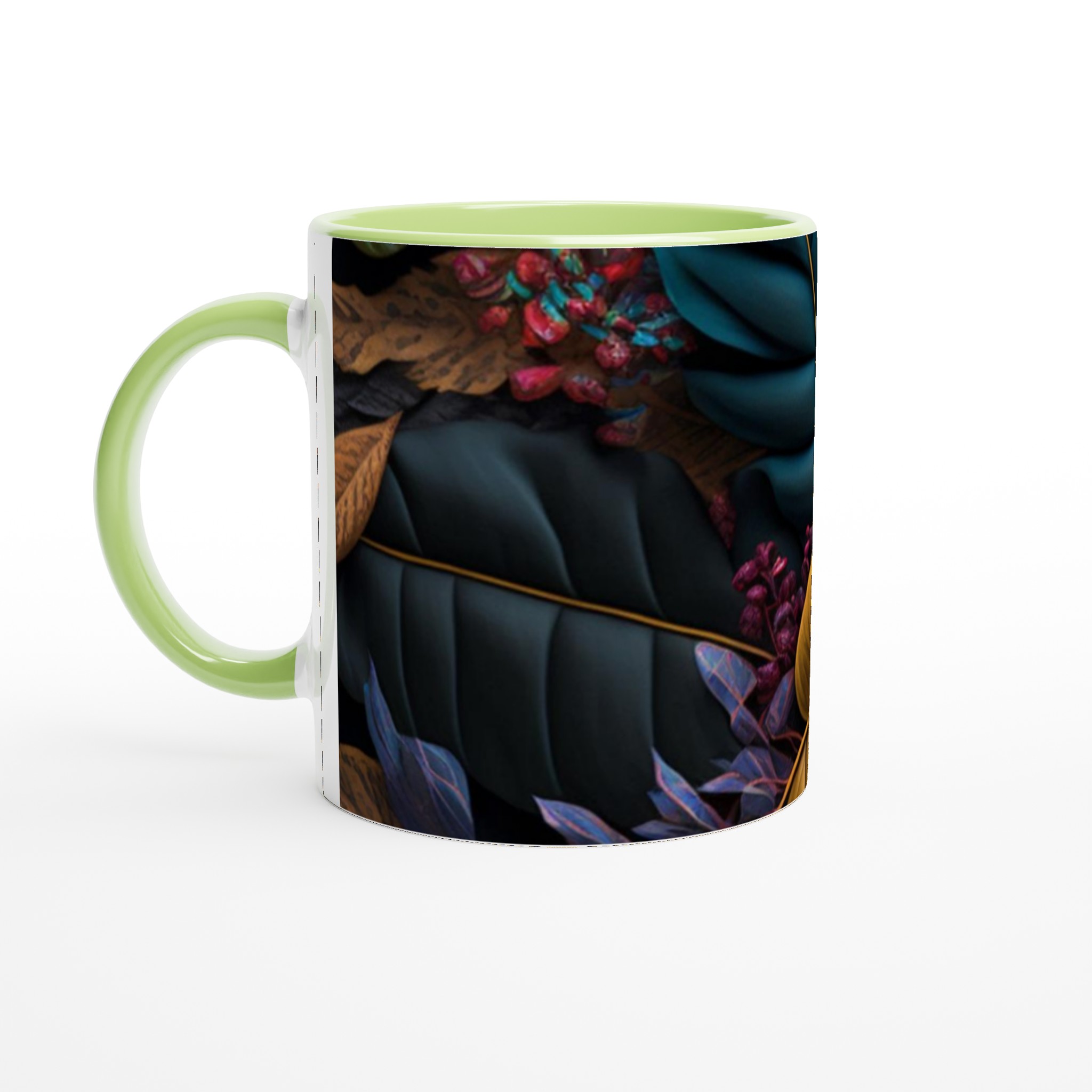 Vit 11oz keramisk mugg med konstnärligt bladmotiv i eleganta färger 7 f7f83876-31c6-4d1e-9ea2-fb25516418f9