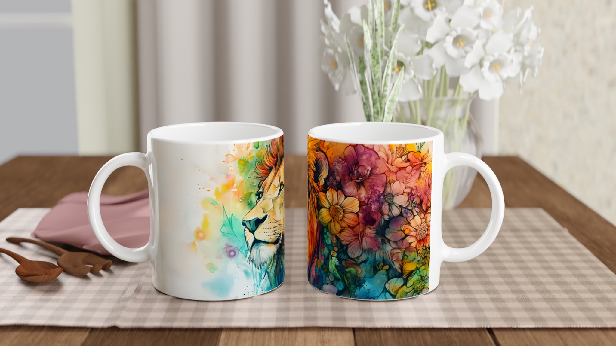 Lejon & Blommor Akvarellmugg – Konstnärlig 11oz Keramikmugg i Valfri Färg 10 f8072f3c-4974-4b79-a9d8-6ef14e7291b6