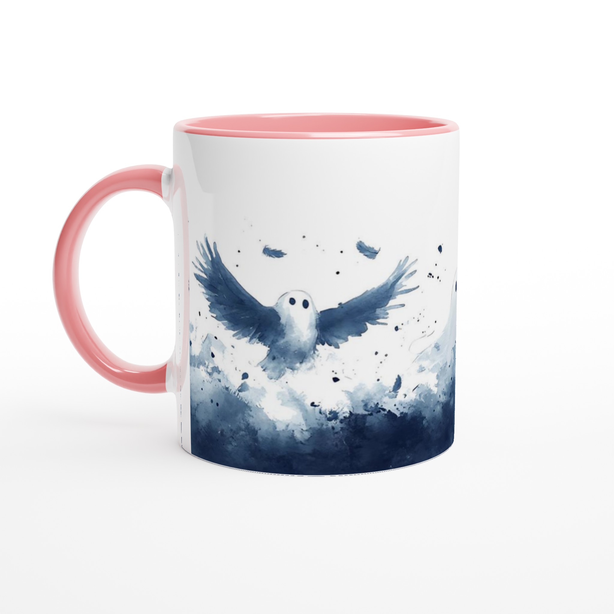Spöklika Vänner Mugg – Akvarell Design, Charmiga Spöken och Fåglar i Dimblått – 11 oz Keramikmugg 6 f836e738-4f8e-48b4-83ad-a14f7c872f8e