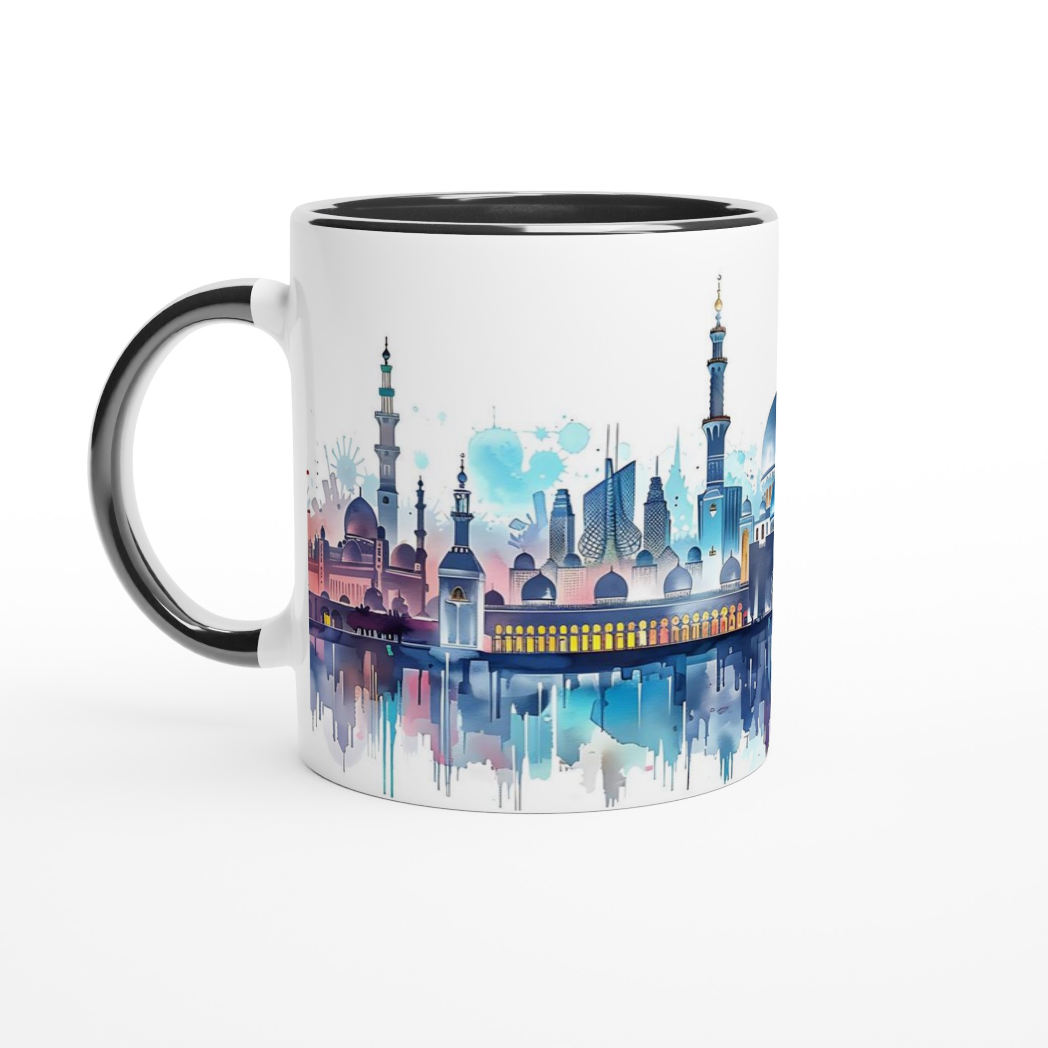 Abstrakt Ökenstads-Mugg – Akvarell Skyline med Levande Reflektioner, Välj Din Favoritfärg! 4 f856f8cc-13ed-4815-ba7e-8f297facfa6c