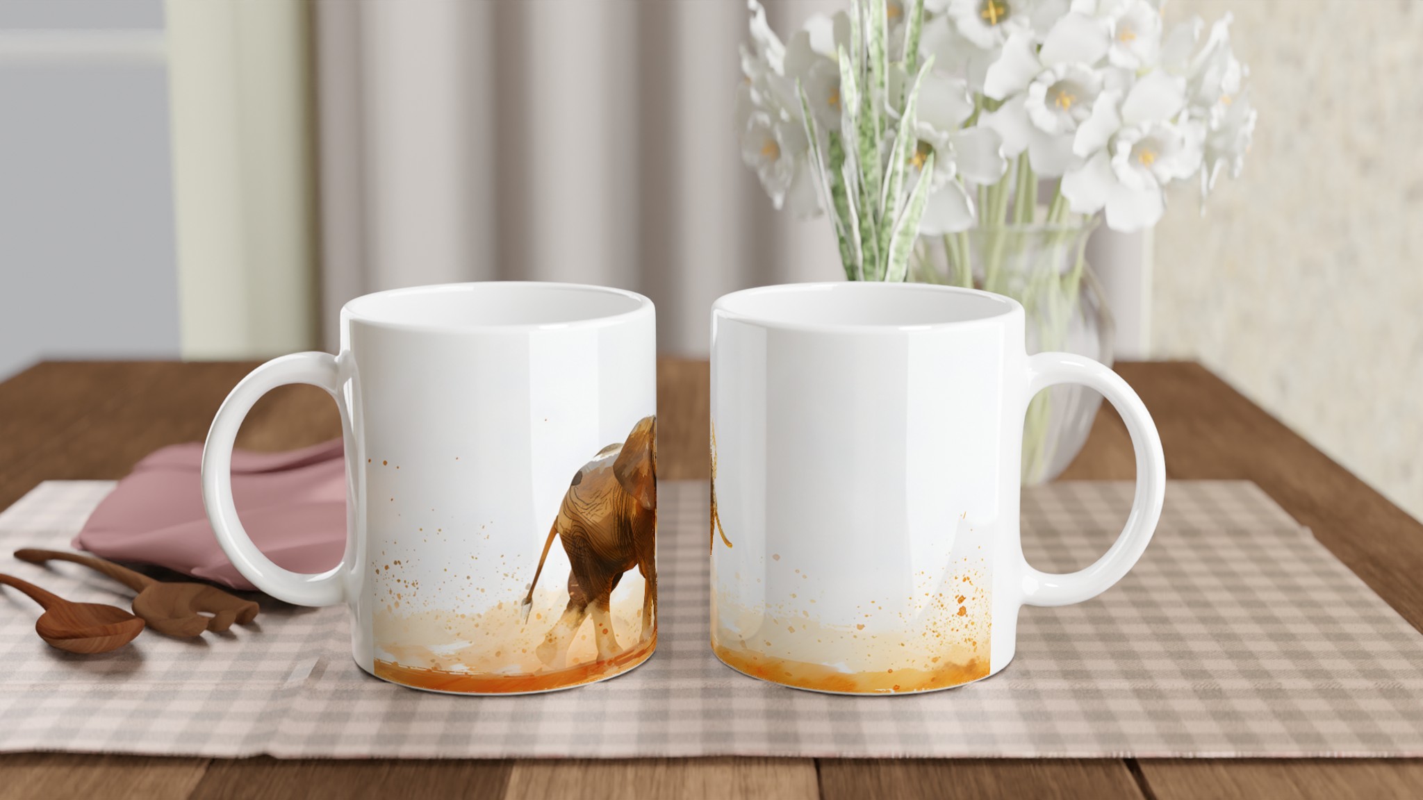 Majestätisk Elefant Mugg – Konstnärlig Akvarell Design i Varm Orange & Brun Toner, 11oz Keramikmugg 10 f85861c8-73f6-47e9-8e9a-e52d175c3074