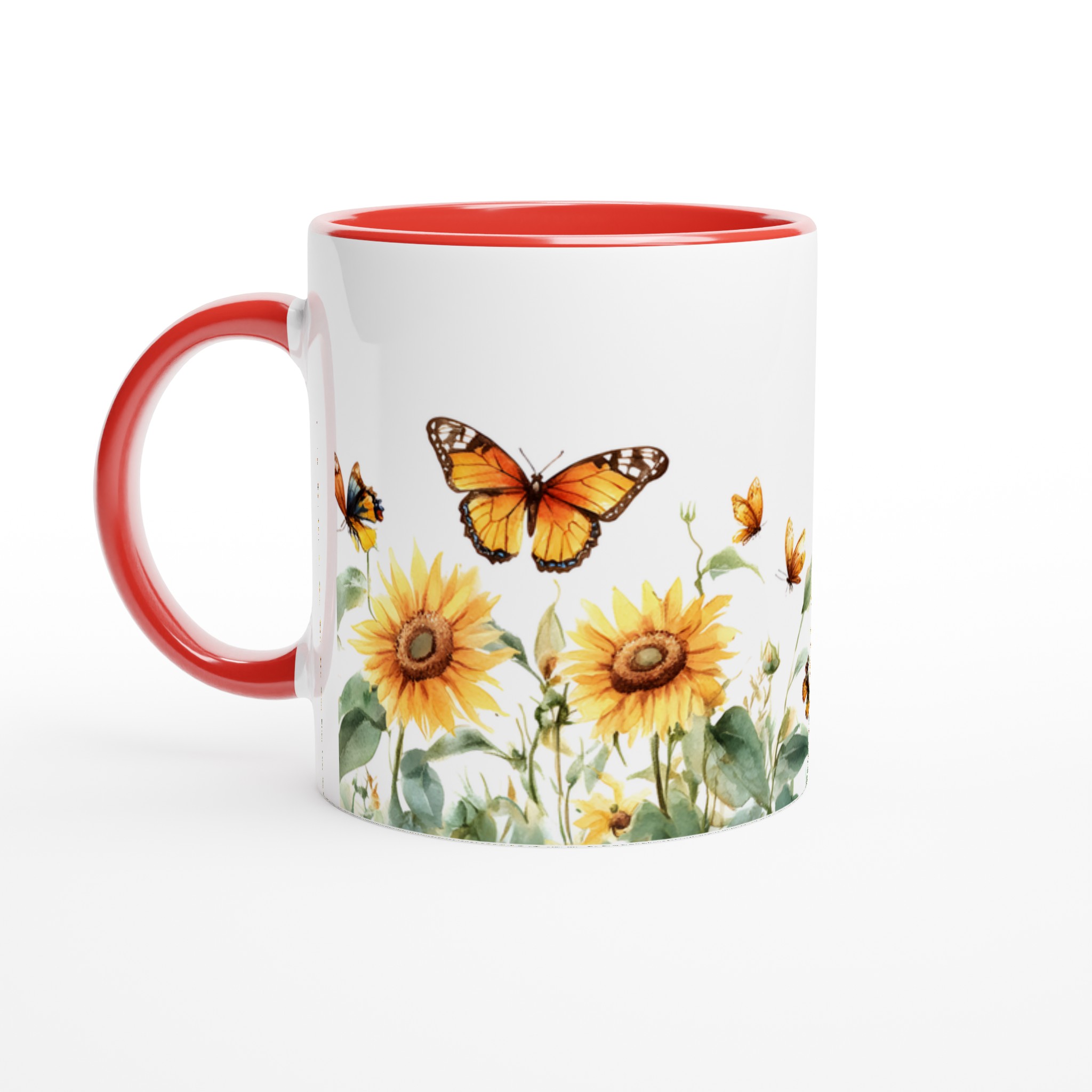 Solros- och fjärilsmugg – Keramisk 11oz Mugg i ditt val av sju livfulla färger 5 f86796a4-7eeb-4286-bee3-4ed907240976