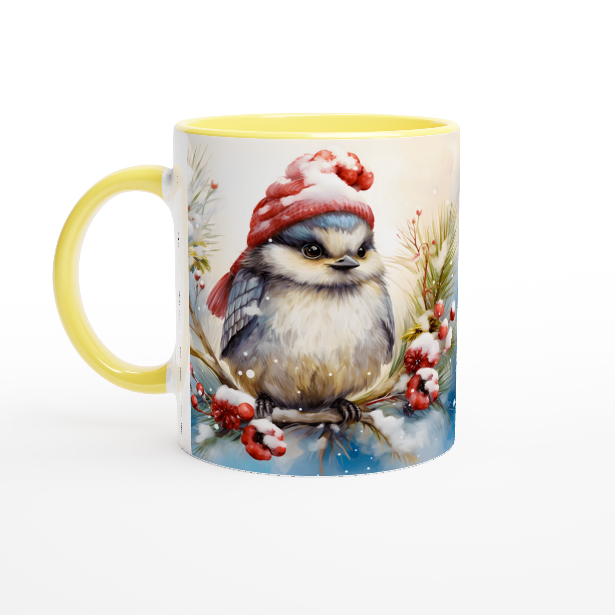Vinterfågel Keramikmugg - Charmig design med tomteluva och snöiga bär, tillgänglig i 7 färger 3 f86bb2da-68d0-496b-91f4-331602711406