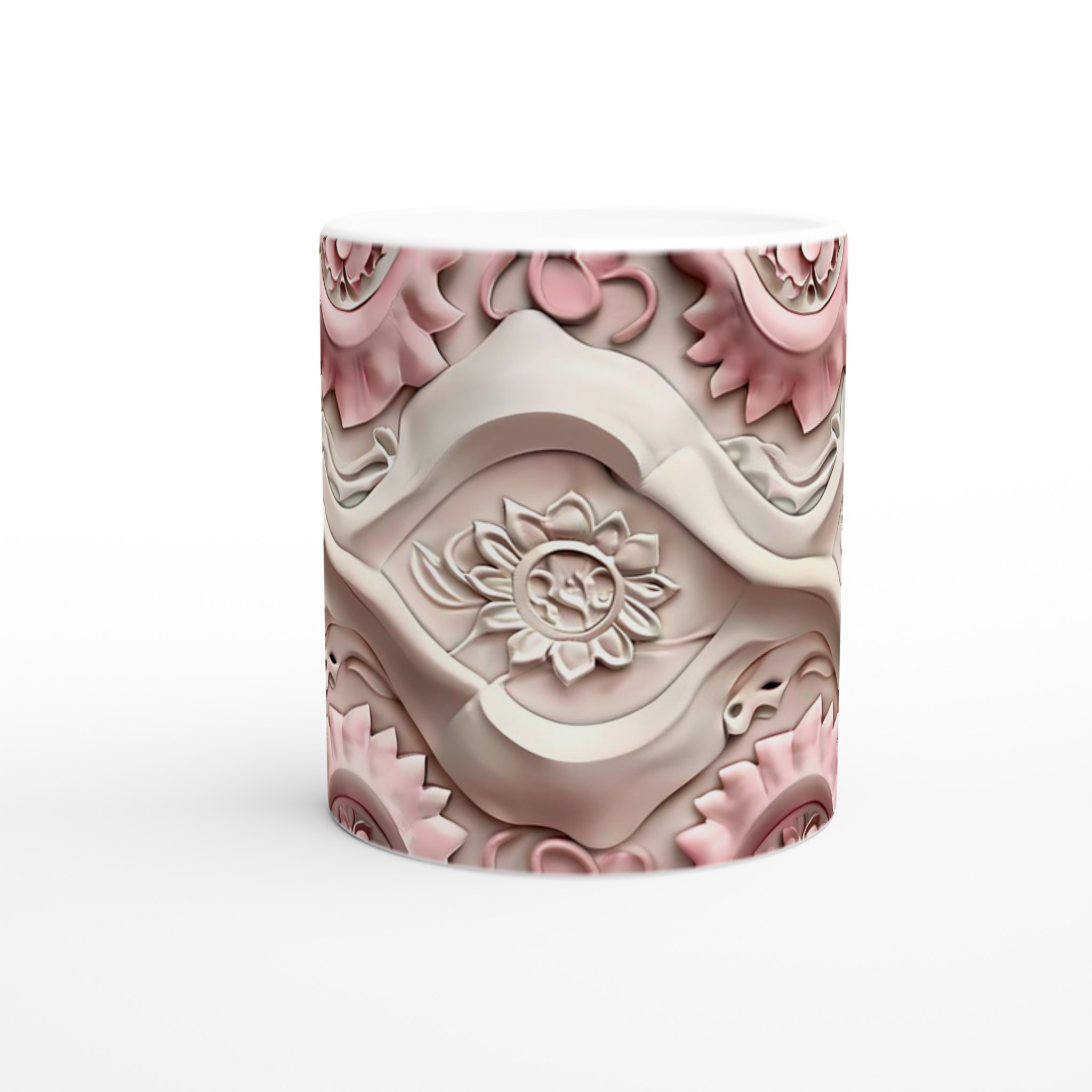Elegant 11oz Keramisk Mugg – Delikat Reliefdesign i Rosa & Vitt, Välj bland 7 Förtrollande Färger 8 f8ae5f8a-52a2-42cb-994a-6db59c6630ce
