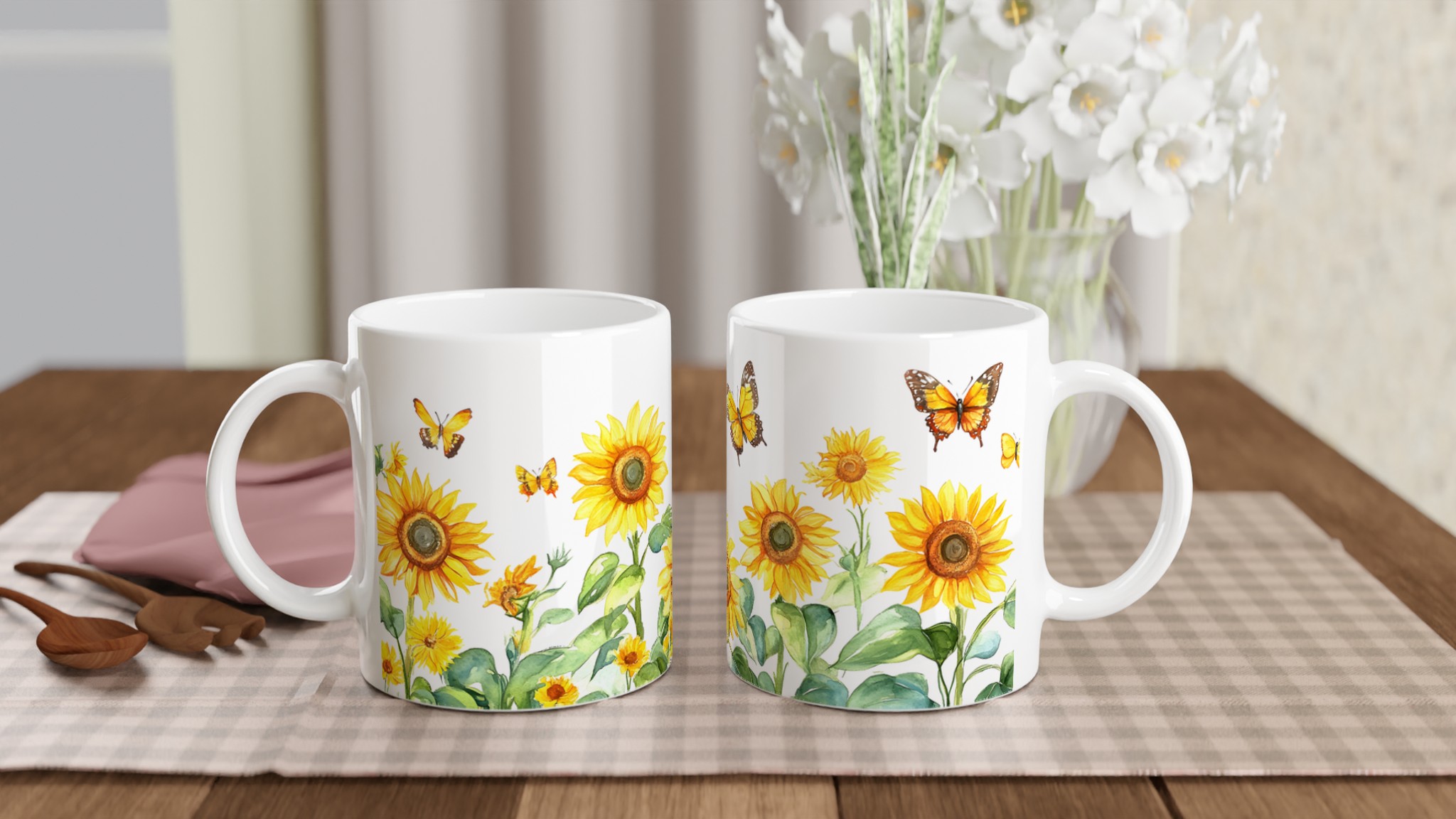Solros- och Fjärilsmugg – Keramisk 11oz Kaffemugg i ditt val av 7 Livfulla Färger 10 f8d23fac-93dc-4ea1-a792-e4edbef631b4