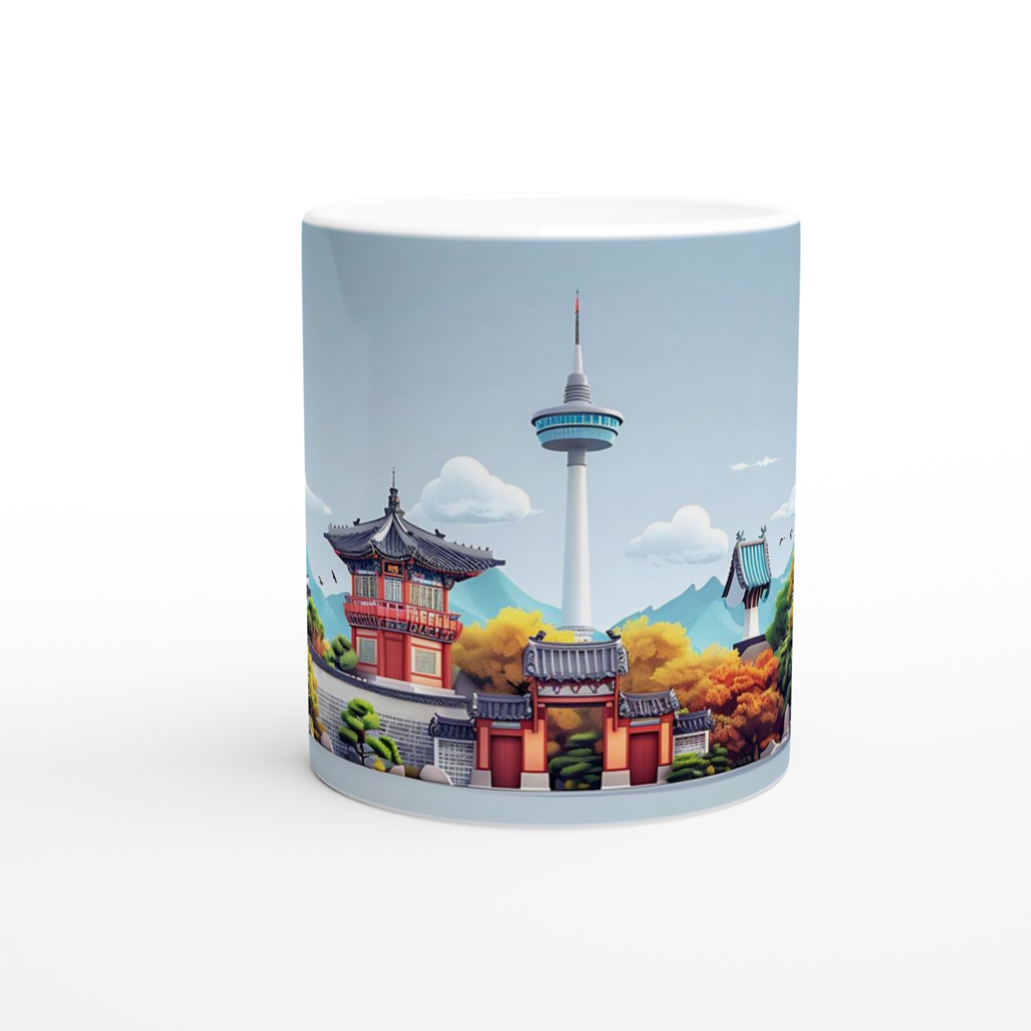 Koreansk Stadssilhuett Mugg - 11oz Keramisk Kaffekopp i ditt val av 7 livfulla färger 8 f8e424aa-8610-4066-95d1-83c45d9b6365