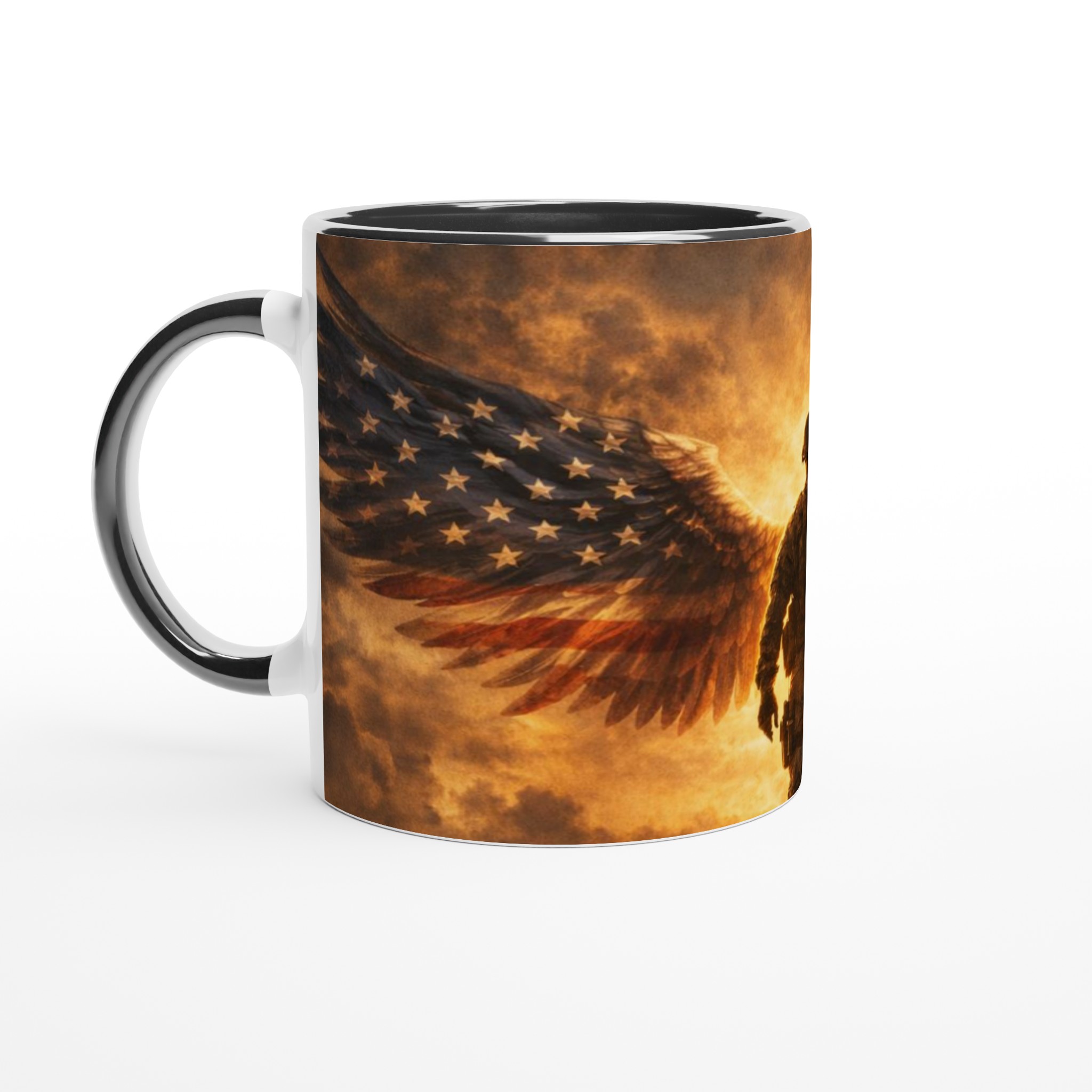 Vit 11oz keramisk mugg med patriotiskt ängelmotiv – välj din favoritfärg för kraftfull stilstilståndning 4 f9323ea0-6ca3-43b2-8c5e-247299ffc0ad