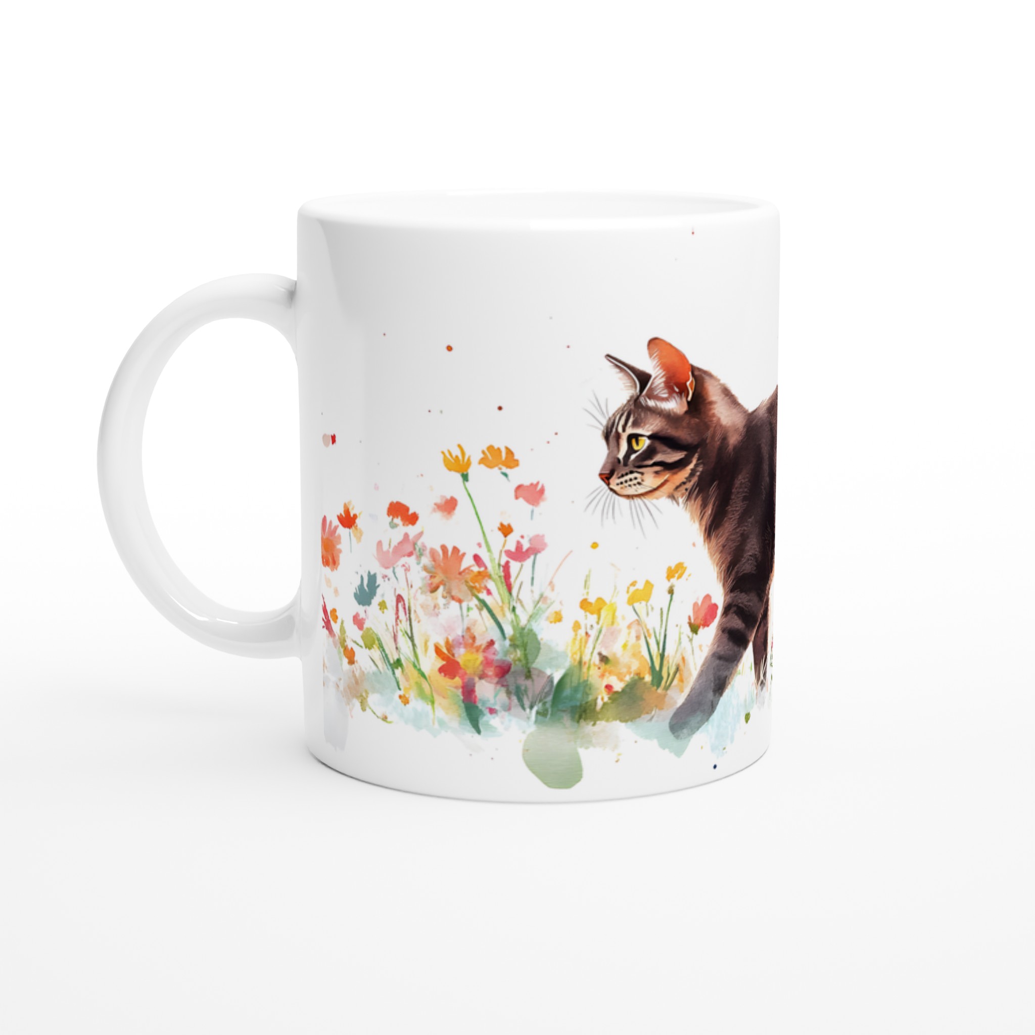 Katt bland Vårblommor - Konstnärlig Keramisk Mugg i 7 Färger | 11oz Högkvalitativ Kaffemugg 1 f95ff477-d85d-4953-b2f5-fb06f850ccdb