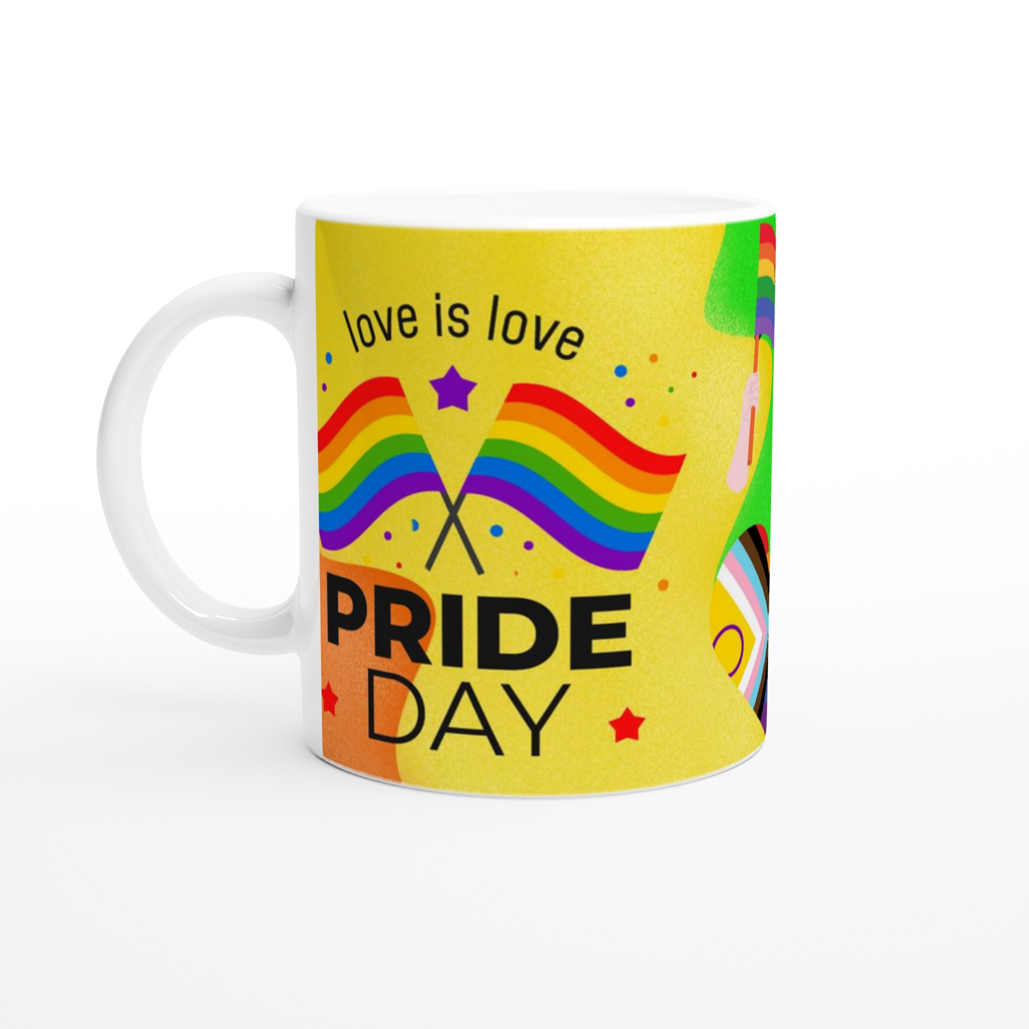 Vit 11oz keramisk mugg med Pride-design i regnbågens färger 1 f97a7bd3-c270-44ce-8d95-217f62fca613