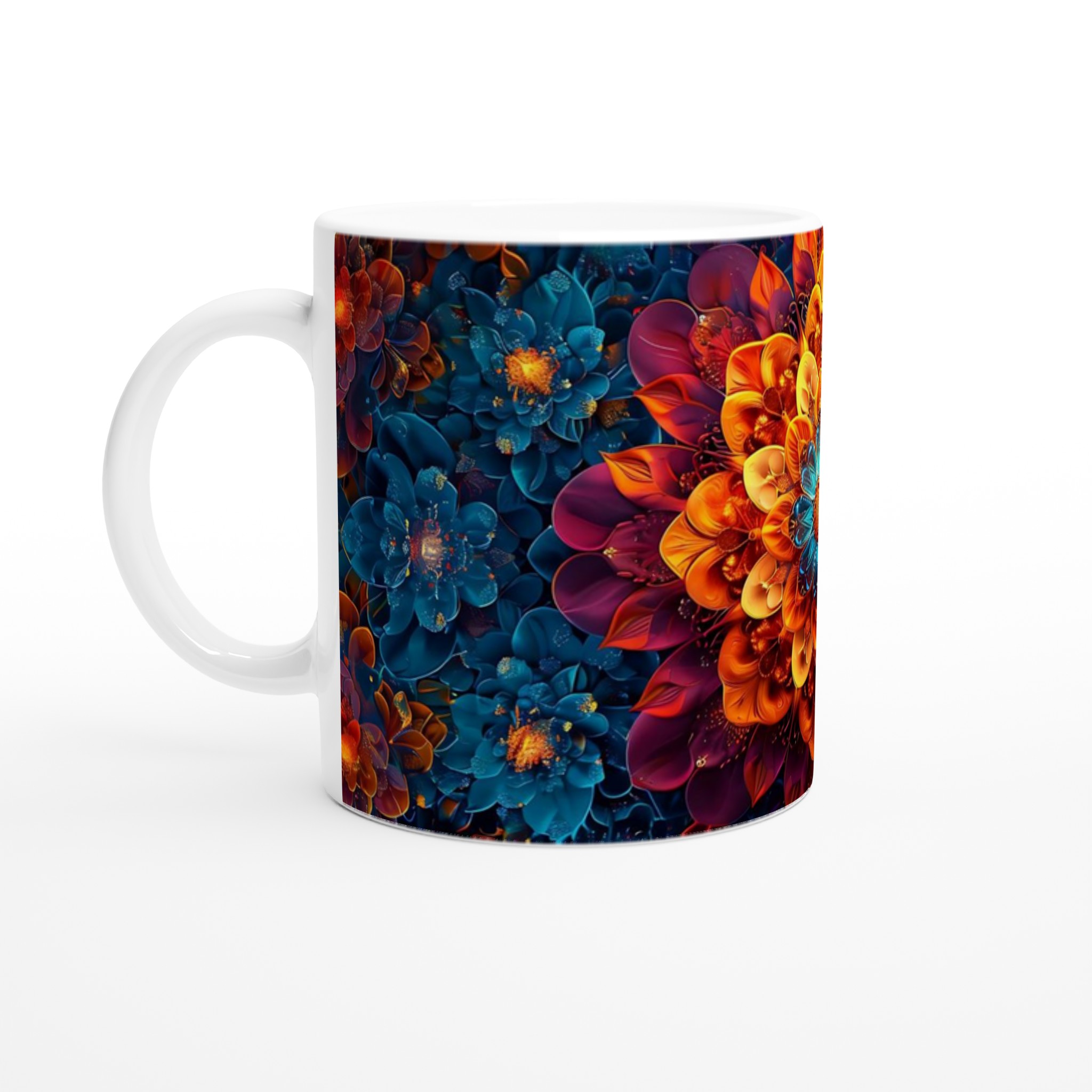 Abstrakt Mandala Konst Mugg – Levande Blomsterdesign i Teal, Guld & Lila, 11 oz Keramisk Kaffekopp 1 f9928aae-57ec-45cf-bc66-b724d6b5a543