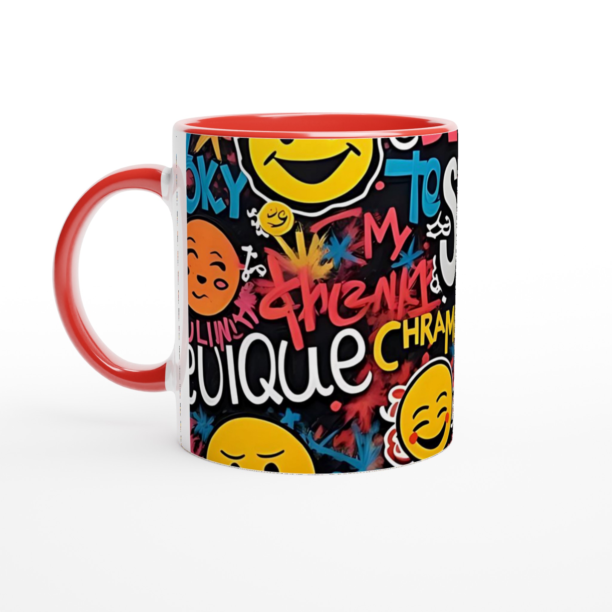 Vit 11oz keramisk mugg med färgstarkt graffiti- och smileymotiv – välj din favoritfärg! 5 fa41841d-2779-4912-90ea-10cb3235a8ee