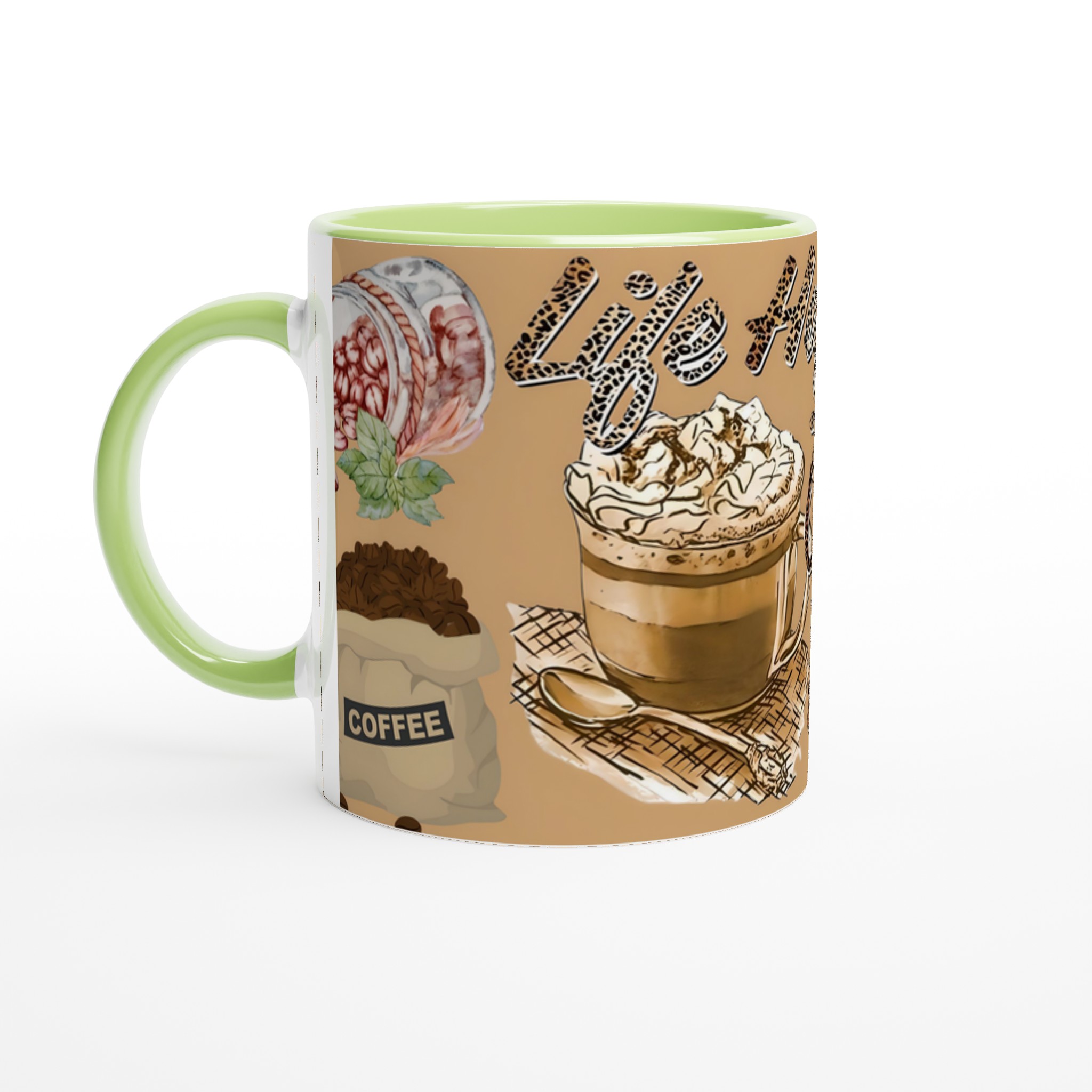Vit 11oz keramisk mugg med livfullt kaffetema i din favoritfärg 7 fa6d763d-5f8b-43d5-ac93-cd85136cf9fe
