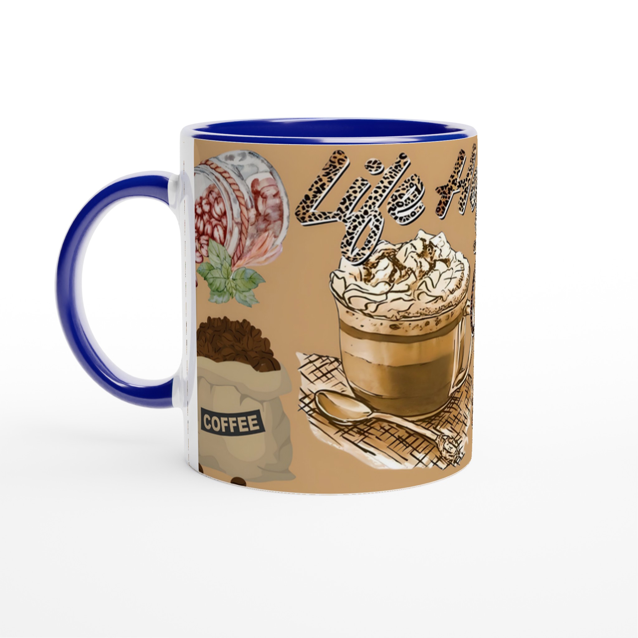 Vit 11oz keramisk mugg med livfullt kaffetema i din favoritfärg 2 faa43f8f-f642-4a9a-9148-7c6cc3426166