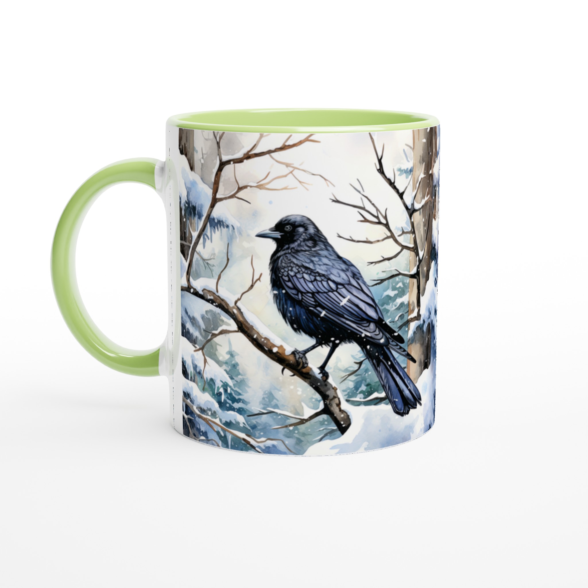 Vit 11oz keramisk mugg med vinterkråka - välj mellan sju eleganta keramiska färger 7 faaed42c-bbb8-4dc2-817d-543d73c50f18