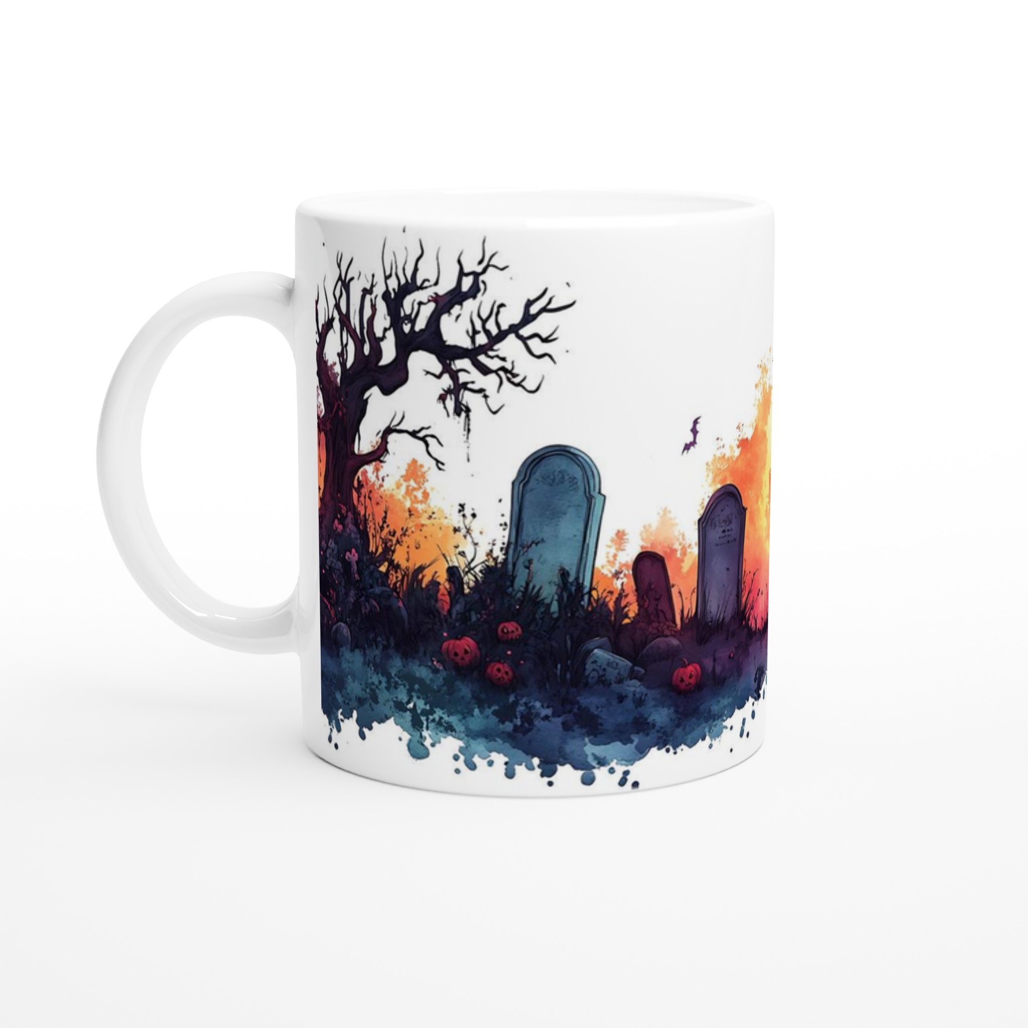 Spöklik Kyrkogård Keramikmugg - 11oz Halloween Motiv i Vattenfärg, Välj Bland 7 Färger! 1 fac189fe-6fd1-40db-b407-e36c1d3b0eea