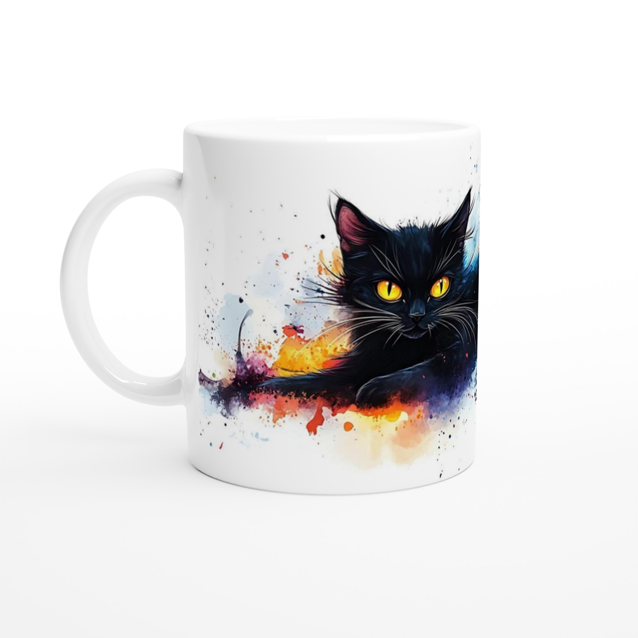 Mystisk Svart Katt Keramikmugg - Akvarell Splash Design i ditt val av 7 färger 1 facb5a2d-6ca3-40b2-b105-f33de1c303a0