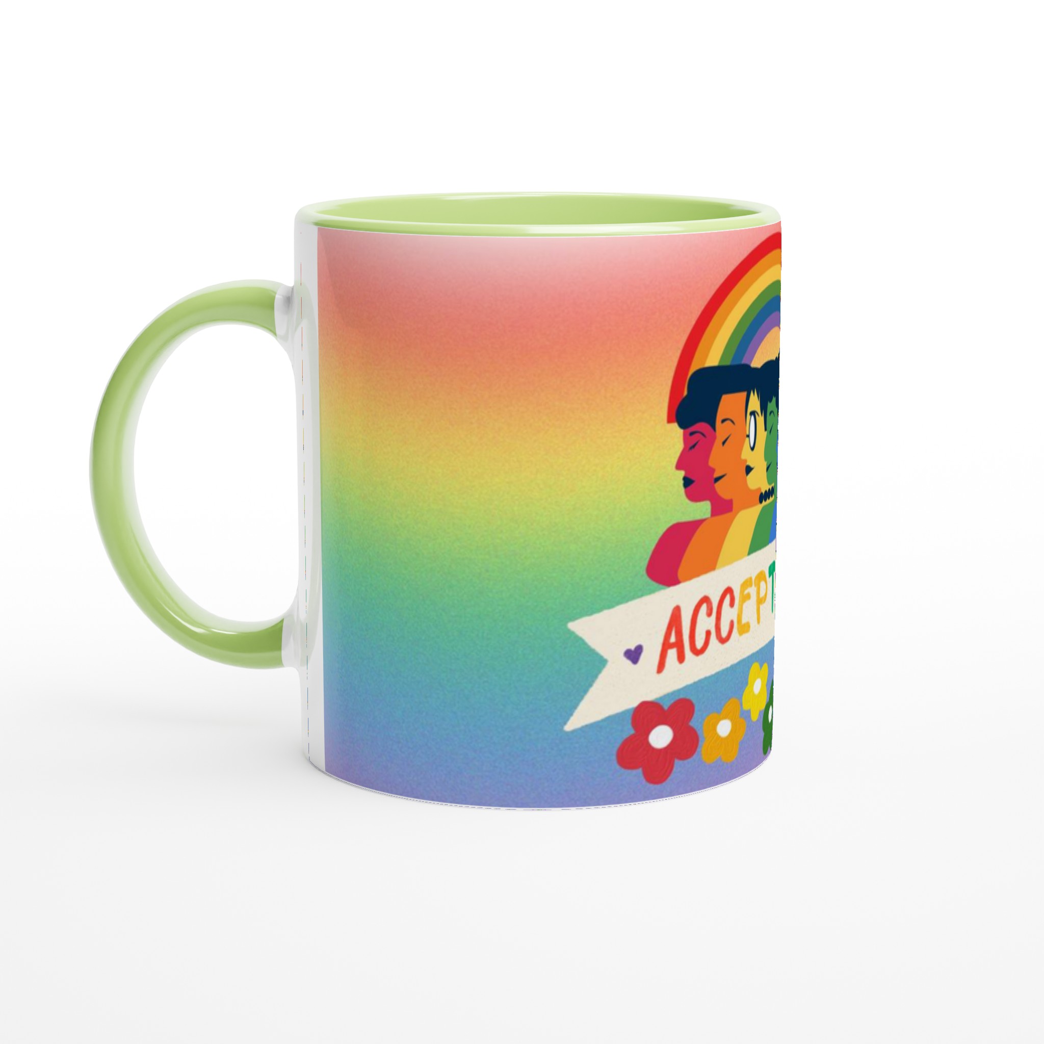 Vit 11oz keramisk mugg med colorfullt Acceptansmotiv – välj bland sju livfulla keramiska färger 7 faf336f1-664f-47ad-b0aa-0ad002e0fc97