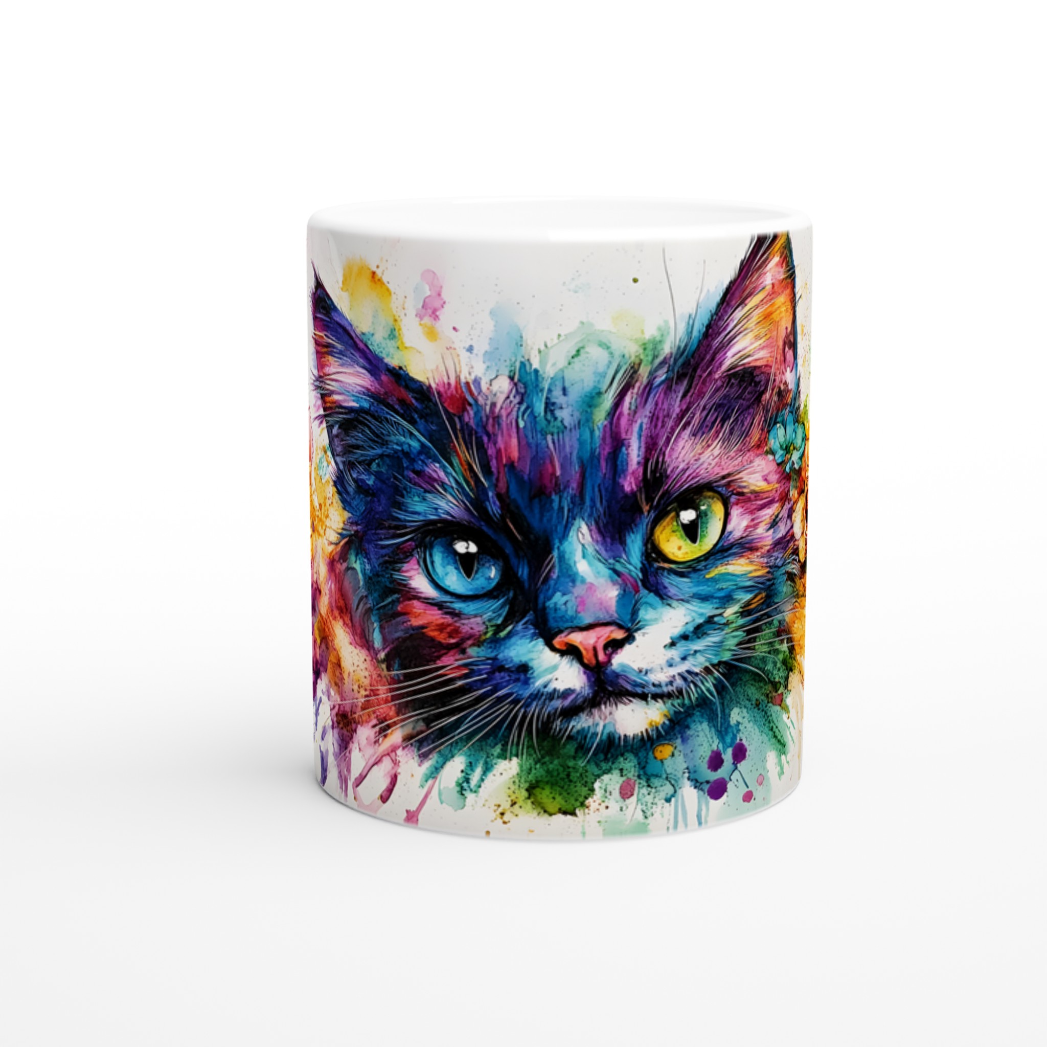 Färgsprakande Kattkonst Mugg - Unik Akvarell & Blomsterdesign - 11oz Premium Keramikmugg i Valfri Färg 8 fb094f59-2555-42d0-990e-eb302aaaf0da