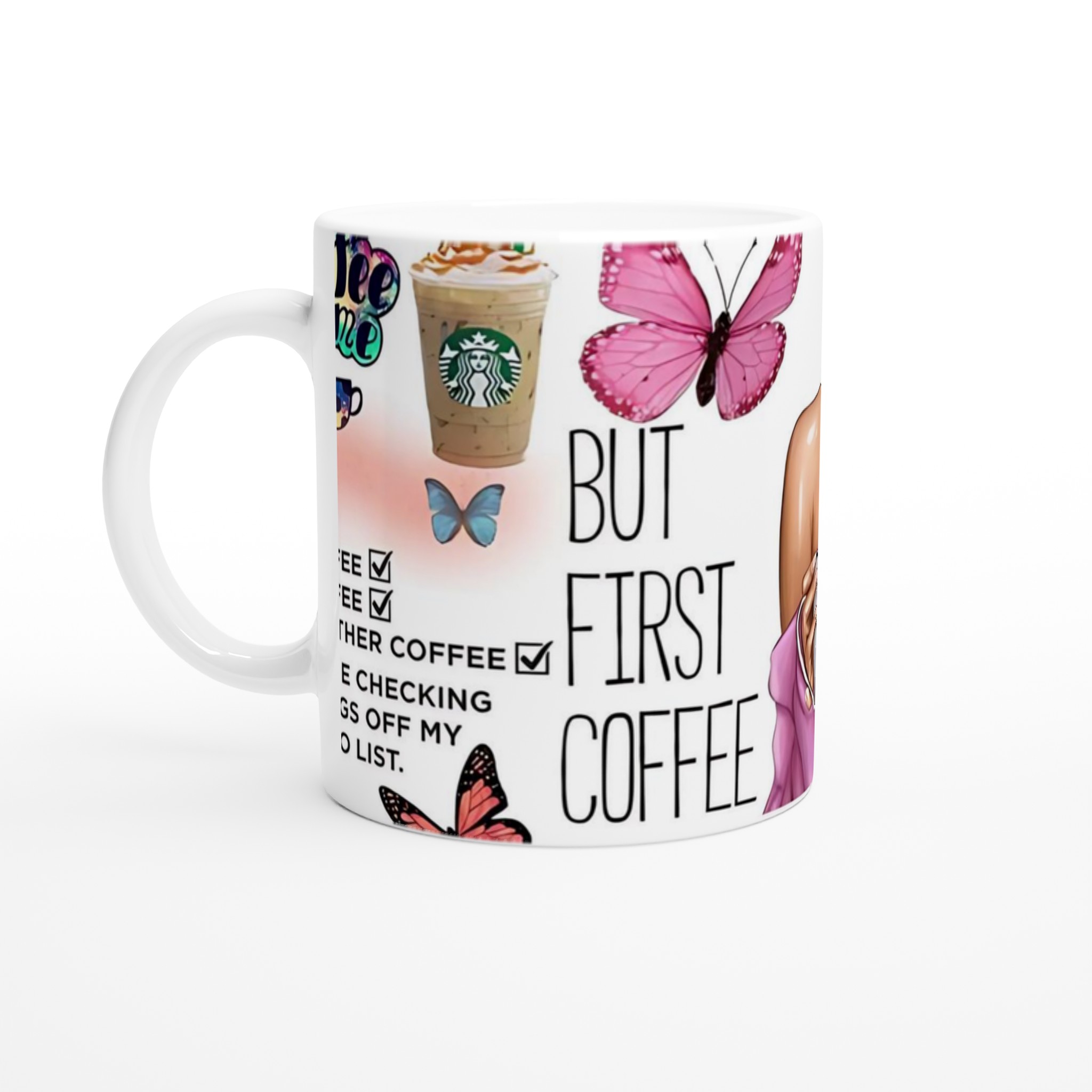Vit 11oz keramisk mugg med personligt kaffemotiv i mjuka pasteller 1 fb0c0e74-6e07-4ce9-8185-a870449fc96c