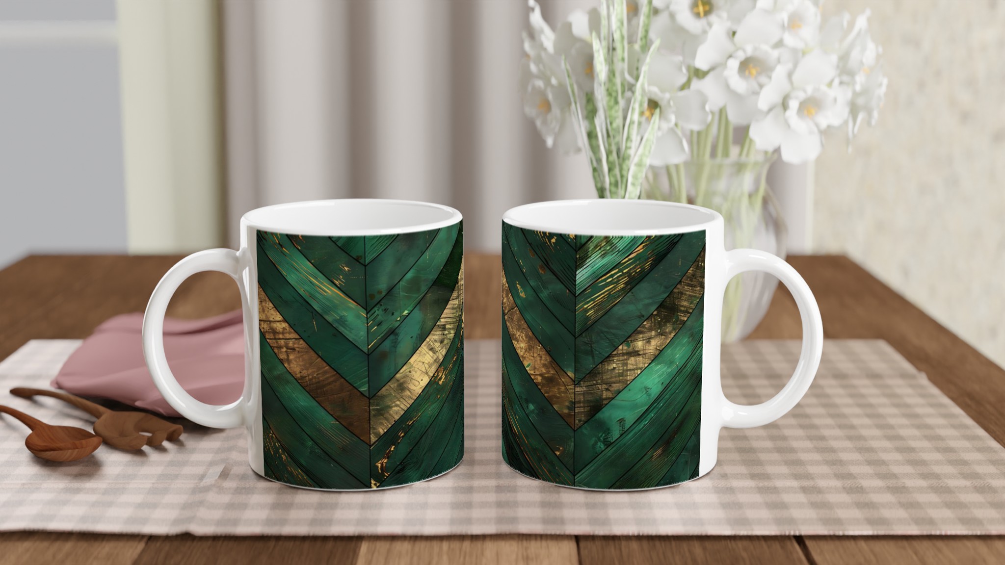 Vit 11oz keramisk mugg med elegant grön och guld design – välj bland sju färgstarka keramisktoner 10 fb3d733d-b0a5-4fd2-b9d7-a86315edc1c8
