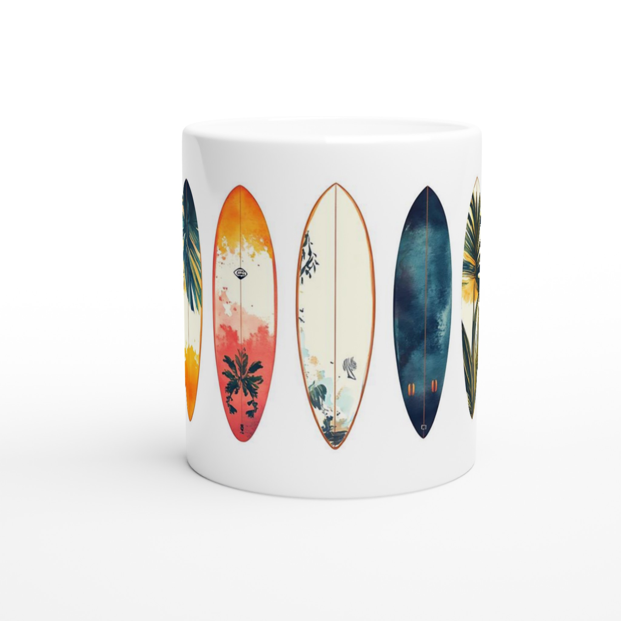 Summer Vibes Surfboard Mugg – 11oz Keramisk Mugg med Tropiska Akvarellmotiv i Sju Levande Färger 8 fb5516a1-42b6-43a4-883d-e085b85d74a8