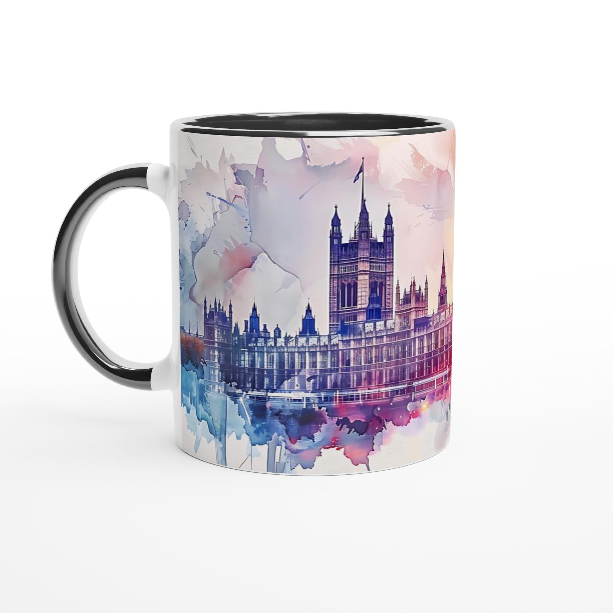 London Watercolor Cityscape Mugg – Konstnärlig Vit Keramikmugg, 11oz 4 fb936cc7-00e5-45eb-a2f7-6935ea4327fb