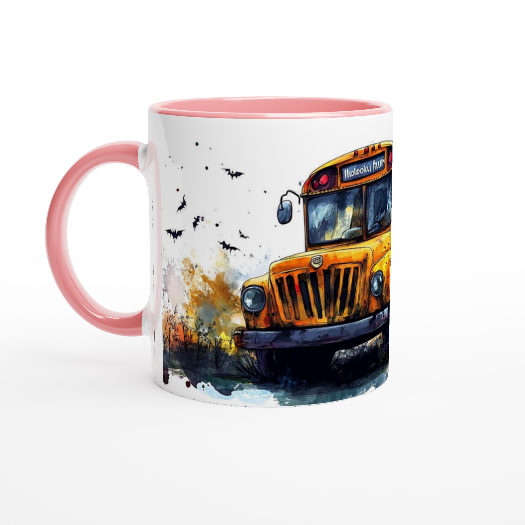 Mystisk Skolbuss Halloween Mugg – Skelett på Spökfärd i Akvarellstil, 11oz Keramikmugg 6 fba98161-bd96-4981-88e5-af33ef33cbac
