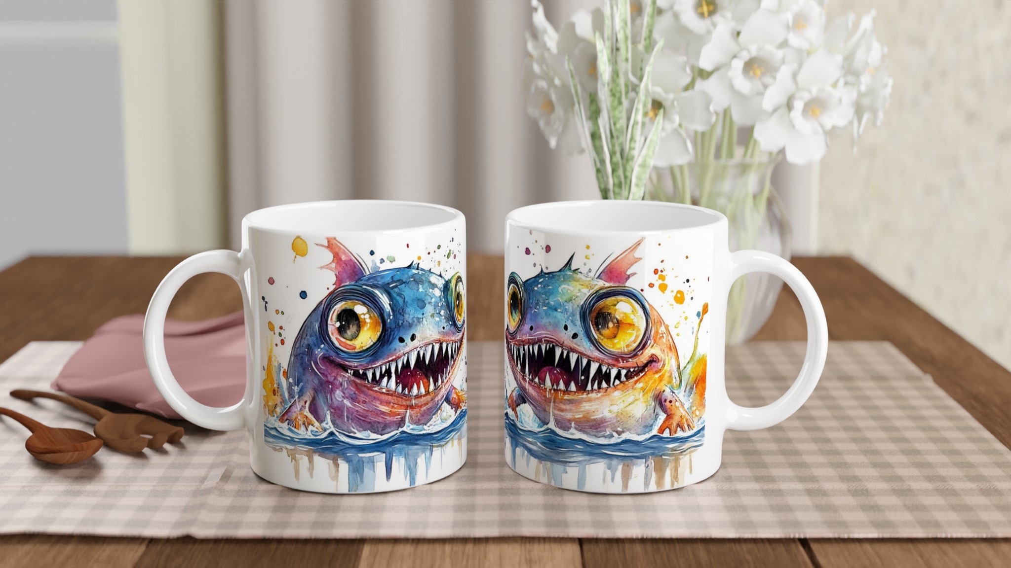 Färgglad Monsterfisk Keramikmugg – Vattenfärgskänsla & Livfull Design, Välj din favoritfärg! 10 fbc43885-e626-4ee4-9ec2-02e7afd1a2dc