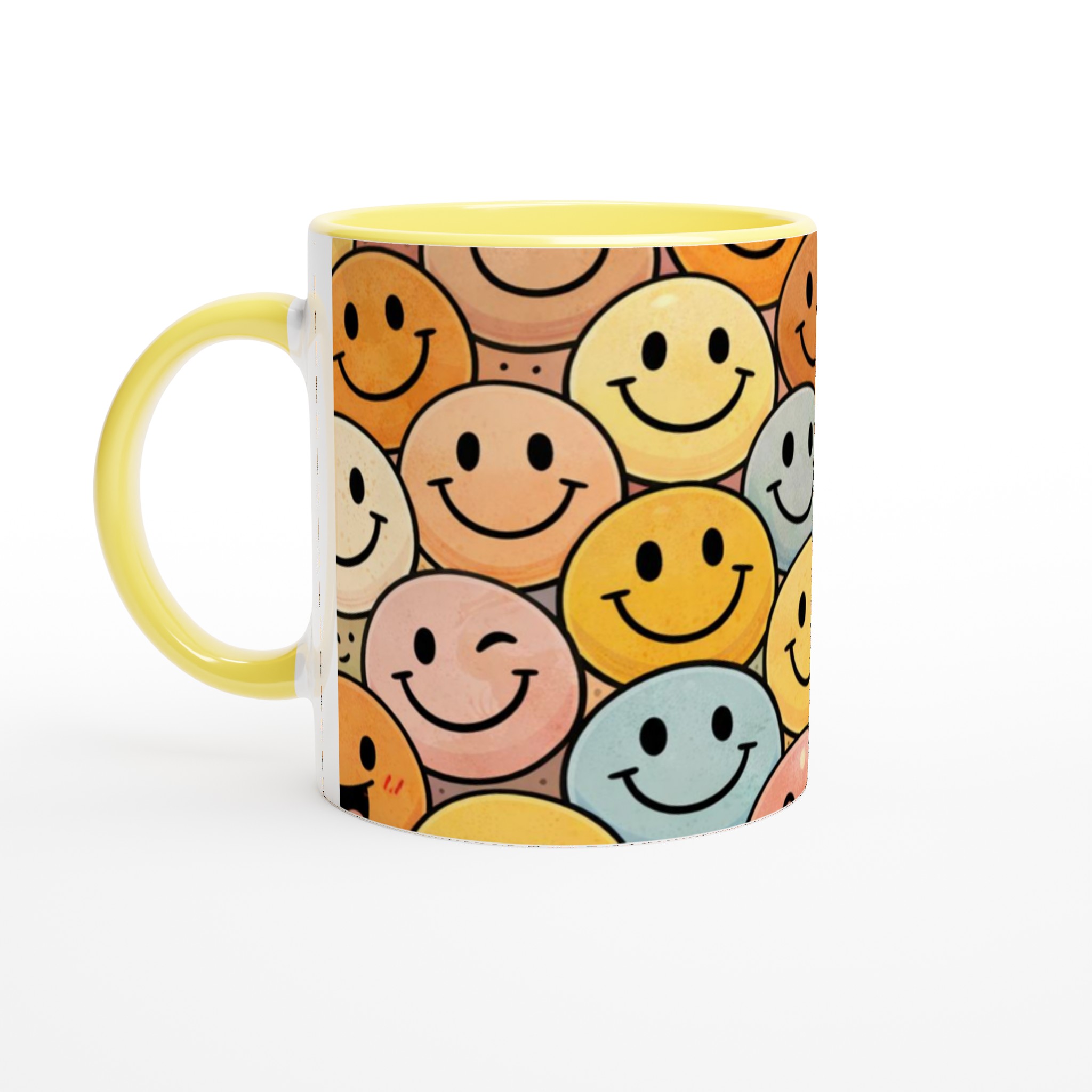 Vit 11oz keramisk mugg med lekfulla smileys i varma pastellfärger – välj din favoritfärg 3 fbcd1010-5a2a-4b14-8b55-5697837feb2f
