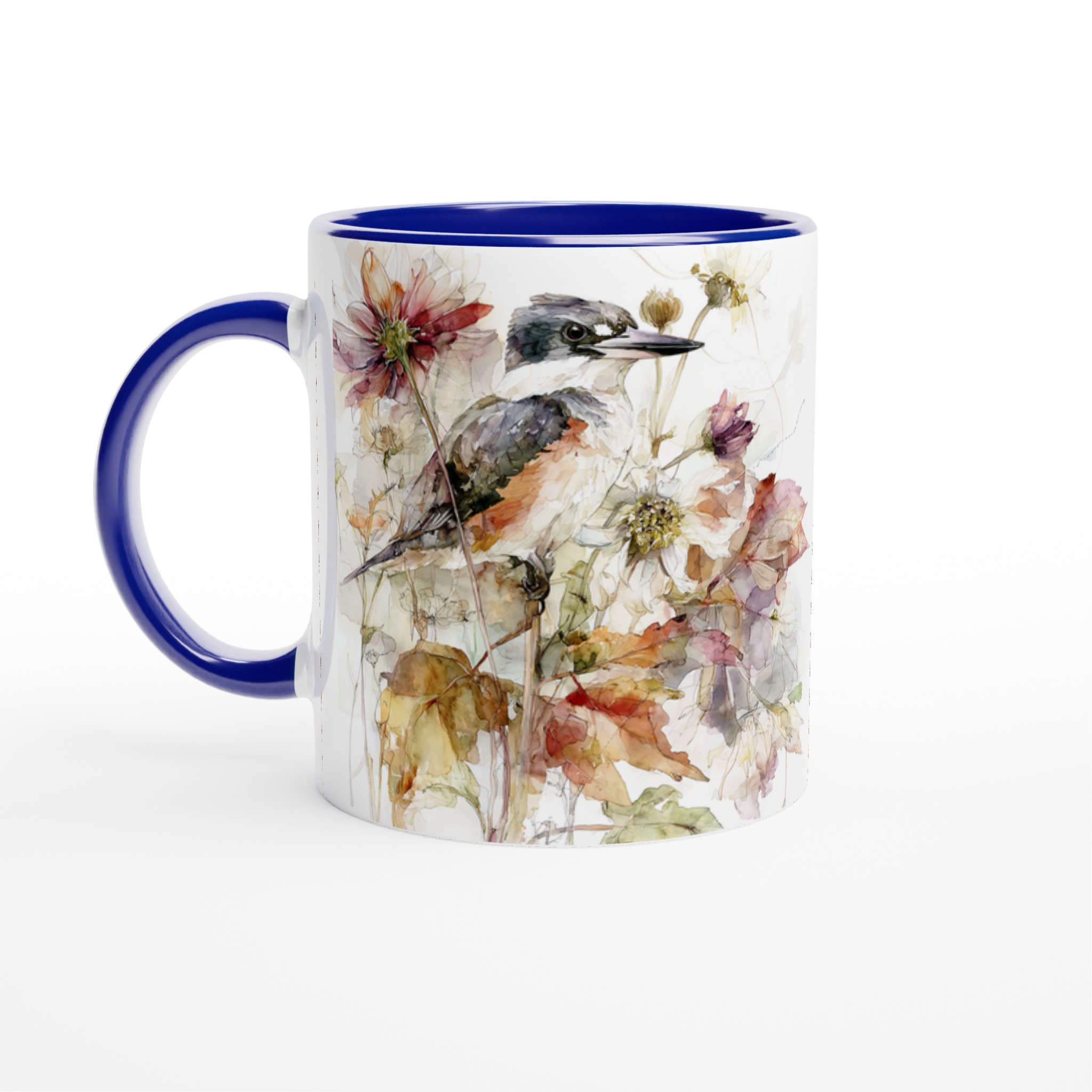 Vit 11oz keramisk mugg med konstnärligt fågelmotiv i mjuka höstnyanser 2 fbe6d205-7456-4ba8-9dab-e98fd4a4f5c5