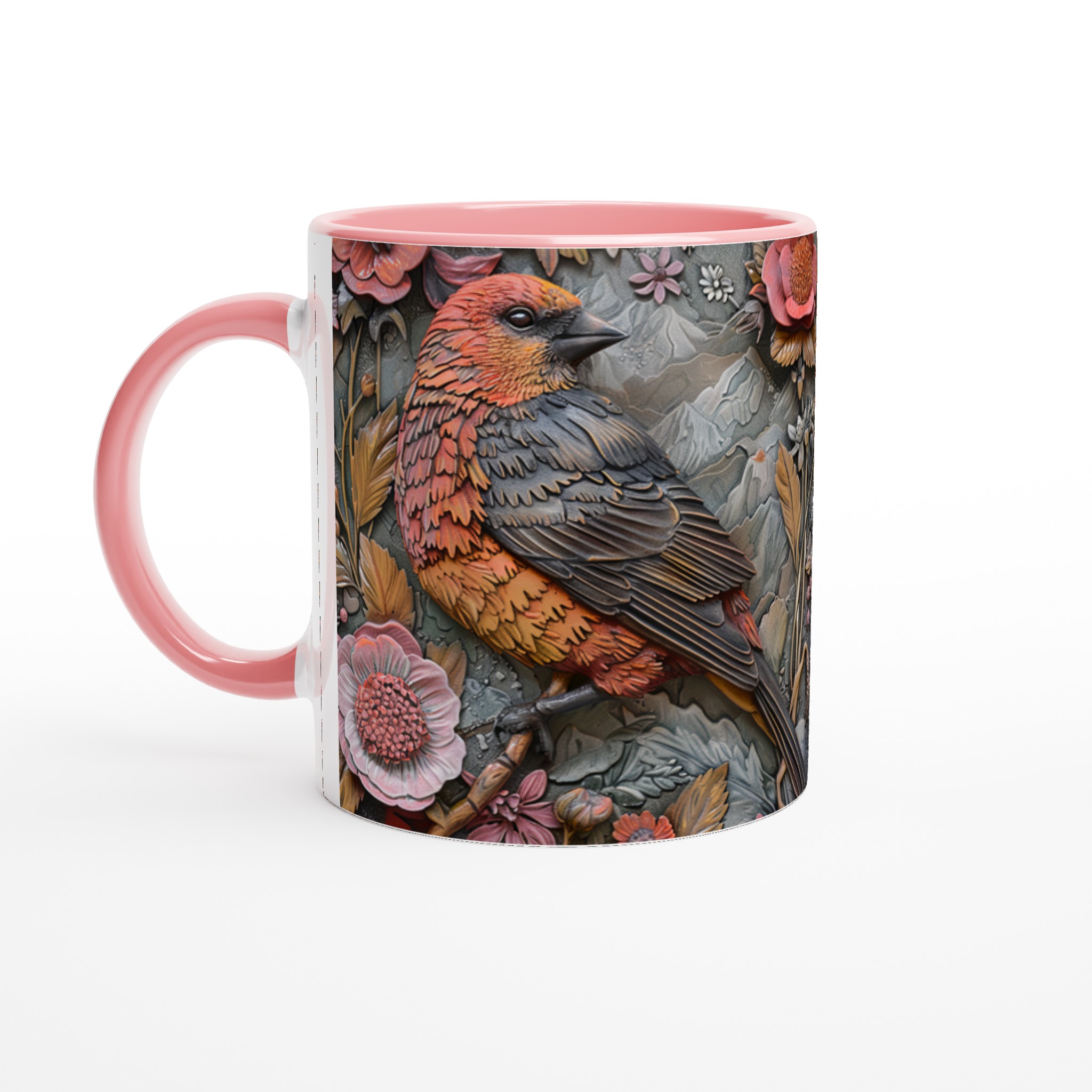 Vit 11oz keramisk mugg med elegant fågel- och blommotiv – välj bland sju charmiga färger 6 fc13579a-96b3-428e-952a-bd671e7be708