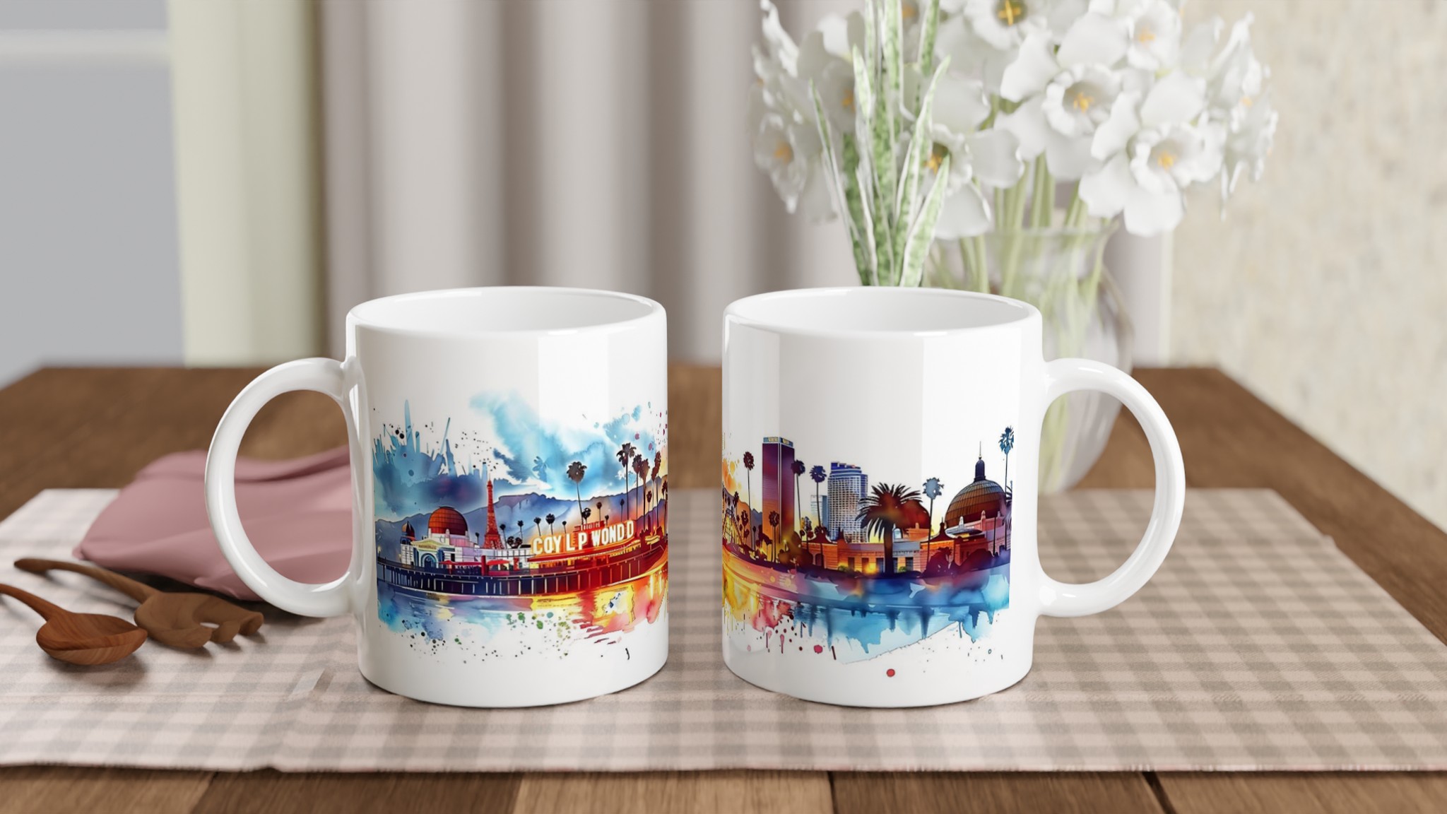 Vit 11oz keramisk mugg med färgstark Los Angeles skyline – välj din favoritfärg 10 fc18e631-4a06-4afb-81dd-f0da44645236