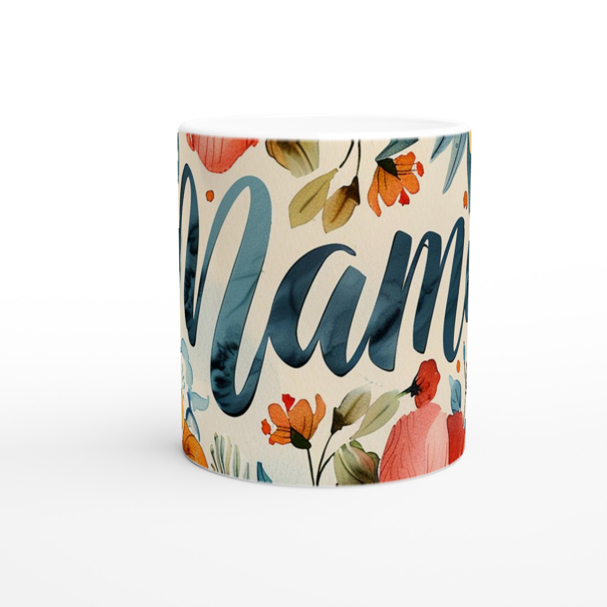 Vit 11oz keramisk mugg med elegant blomsterdesign och personlig touch i sju färgstarka nyanser 8 fc3e3ac5-f256-4fe5-bd04-4faa62a19b30