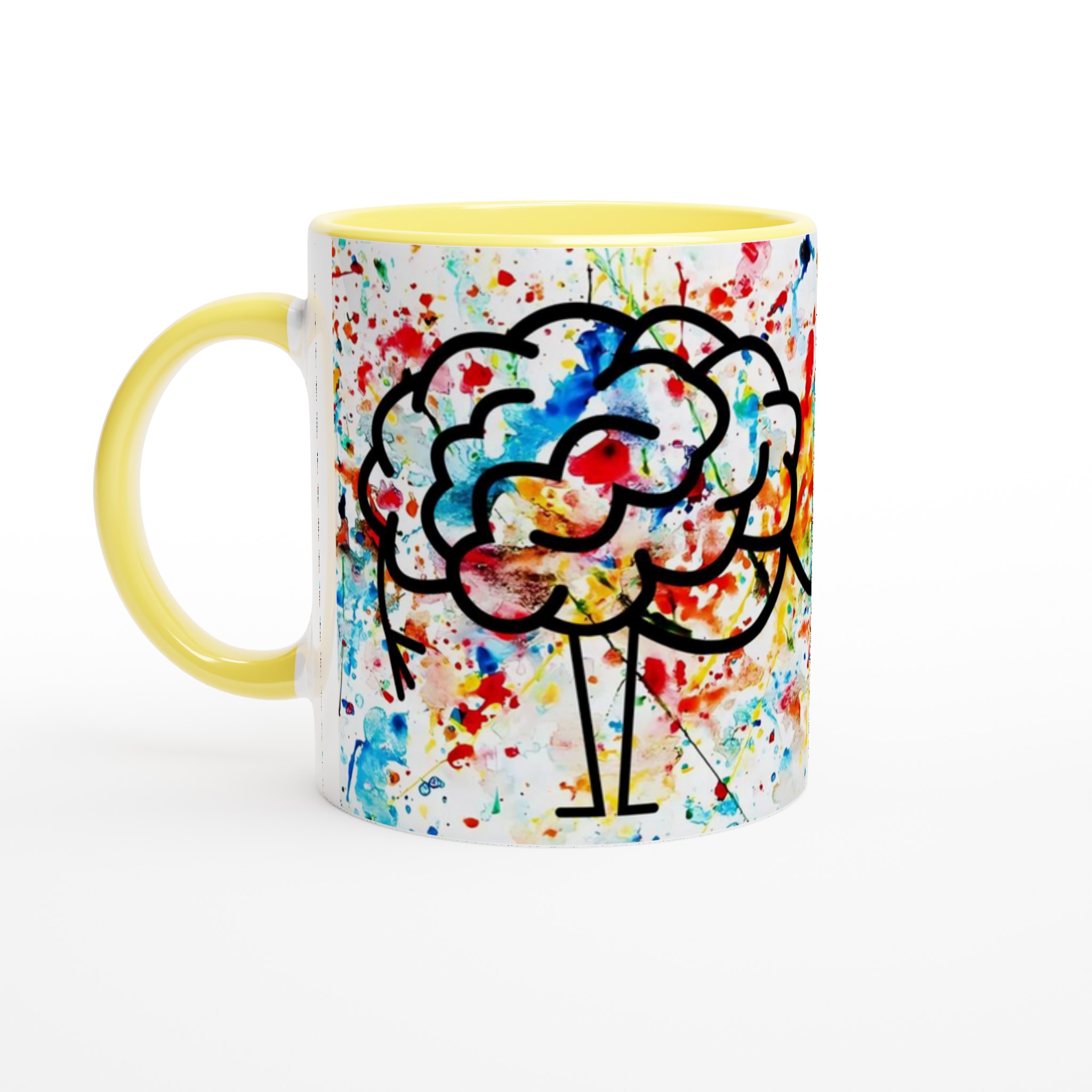 Vit 11oz keramisk mugg med färgsprakande kreativt hjärta & hjärna-motiv i flera färger 3 fc7f4dc7-3143-4582-86ba-a577e6d28c64