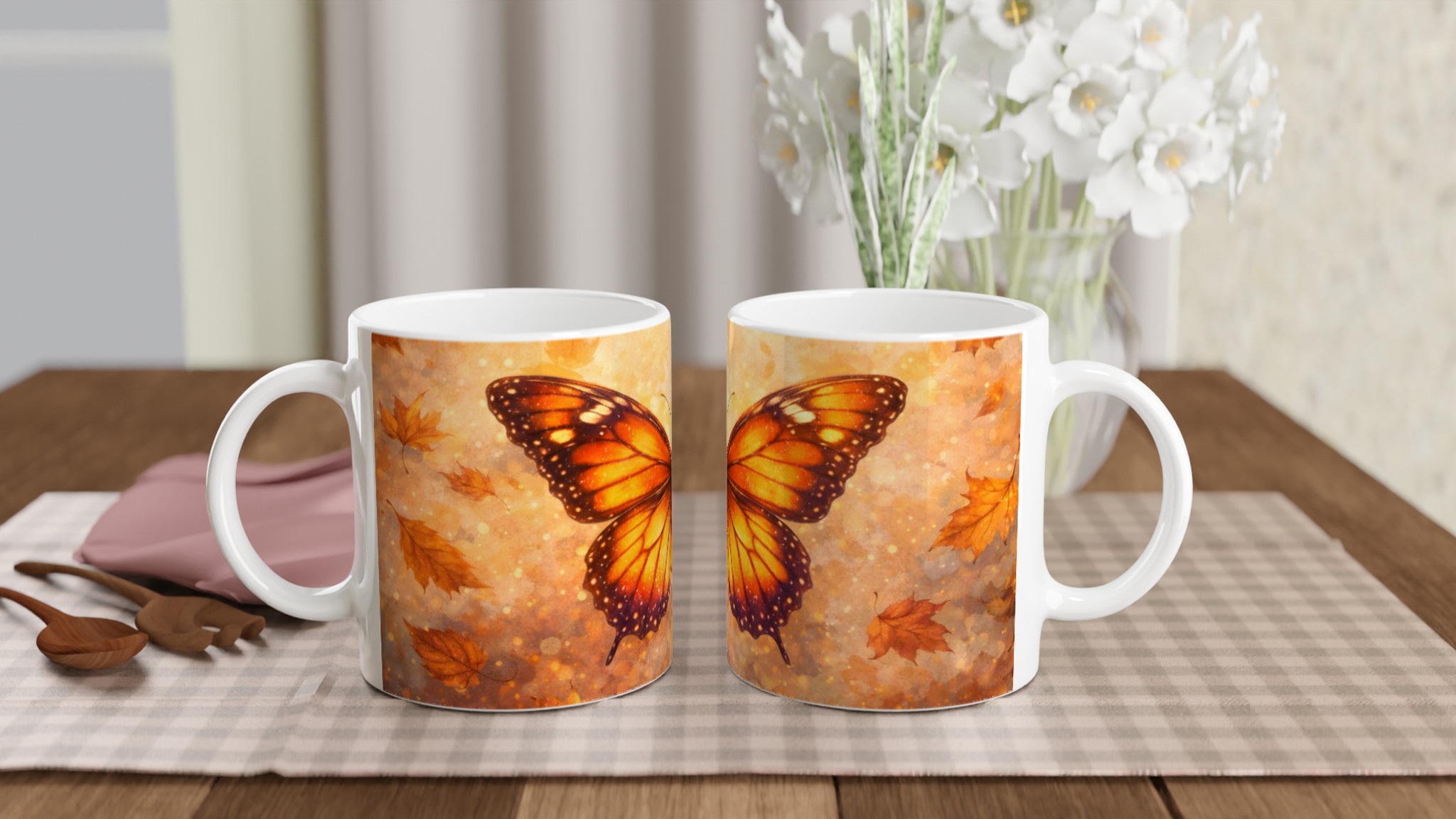 Vit 11oz Keramisk Mugg med Glödande Fjärilsdesign i Fem Vackra Färger 10 fcd6e564-8c0a-4f1e-8be1-bedf4c04aa15