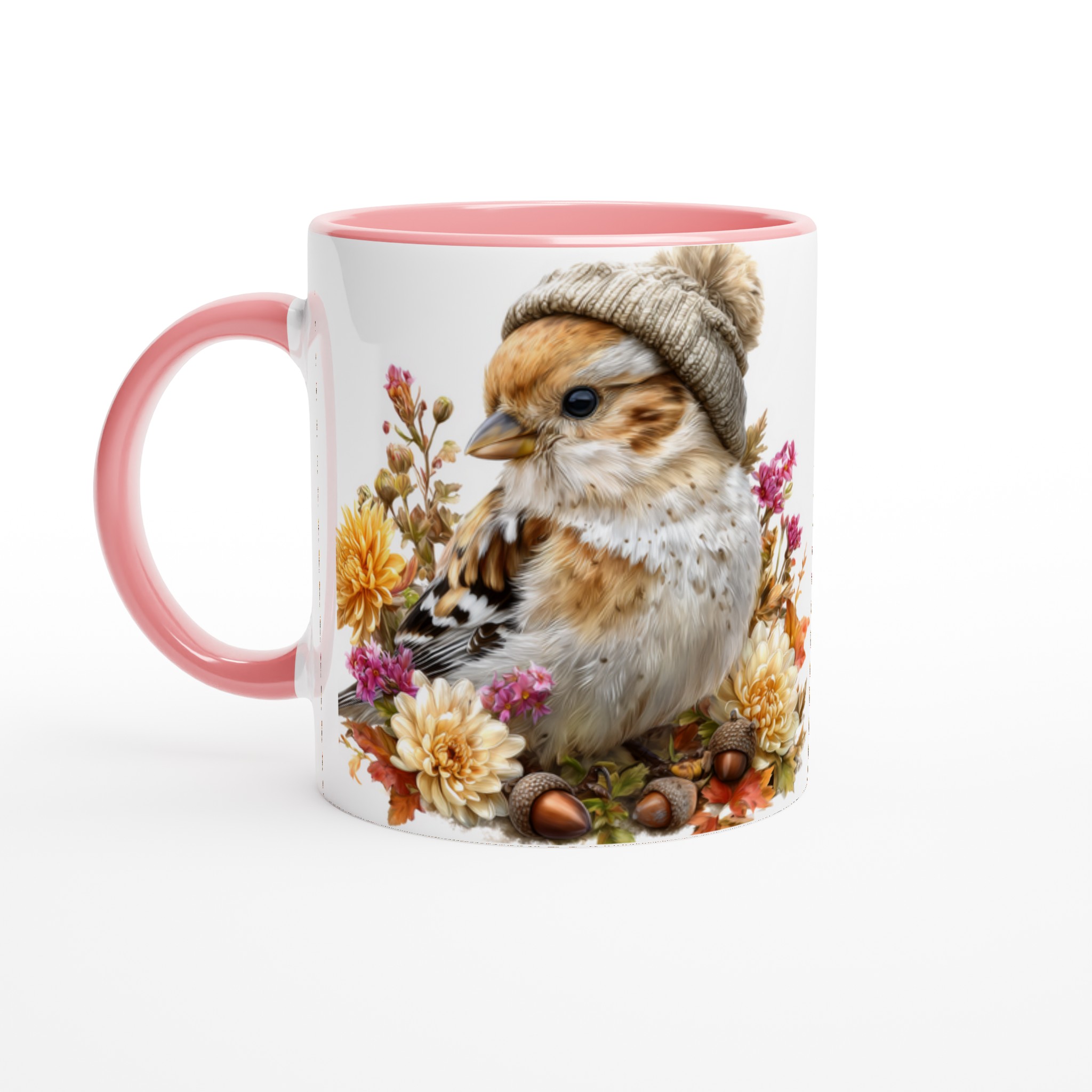 Vit 11oz keramisk mugg med charmig vinterfågel och blommor – välj bland sju färgstarka keramiktoner 6 fcea86b5-2473-4cba-9bde-17adec2996f8