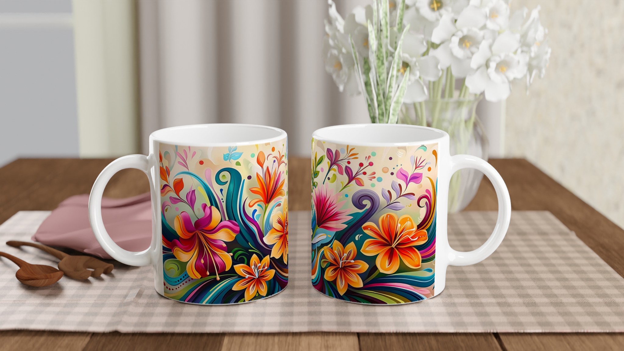 Konstfull Blomster Dans – 11oz Keramikmugg i Valfri Färg – Perfekt för Konstälskare 10 fd111a85-fcbf-44c4-93ef-76c4ab351393