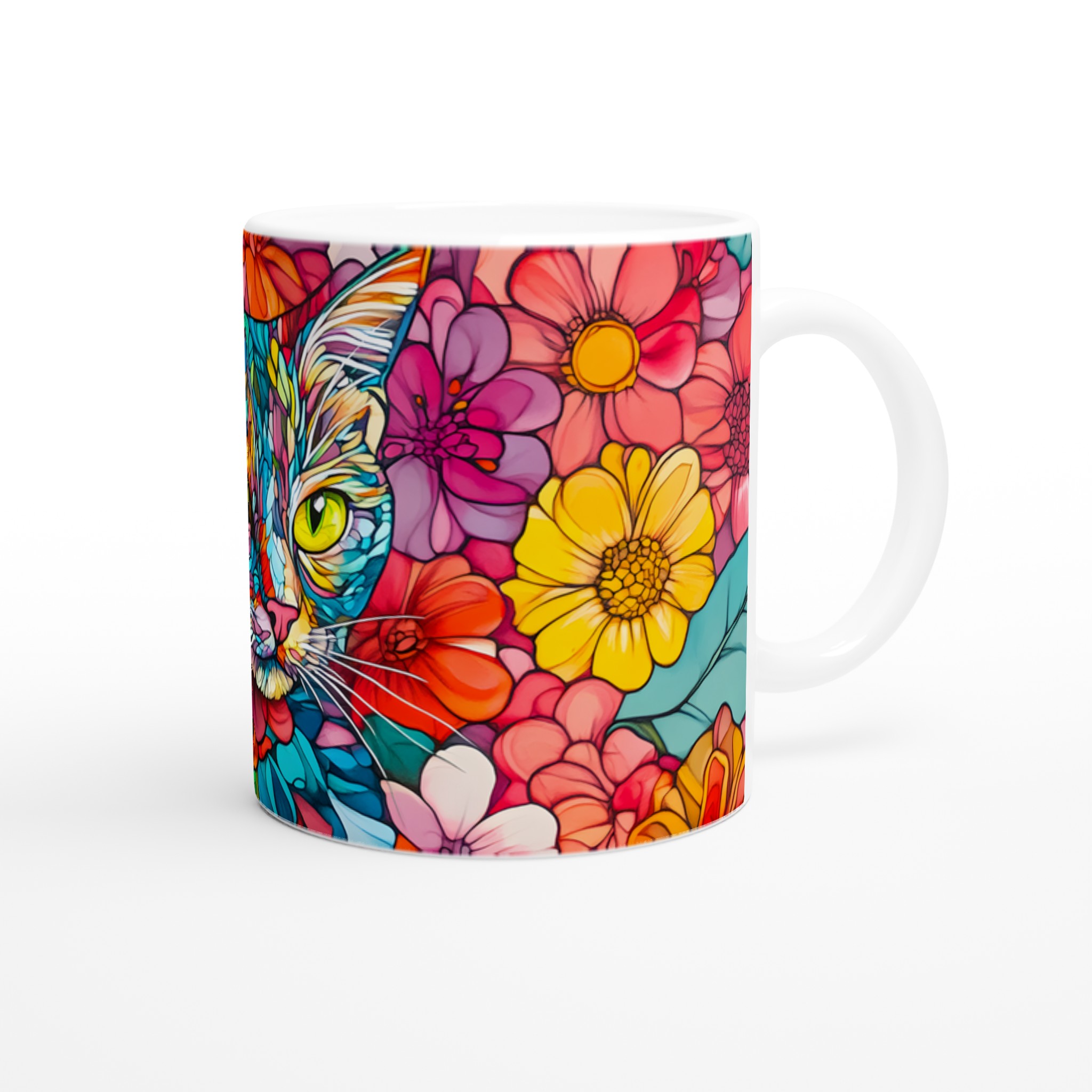 Färgsprakande Katt & Blommor Keramisk Mugg – Konstnärlig 11oz Kaffekopp i Valfri Färg! 9 fd2cc69c-773b-47e8-8ba2-3de5c1b7ae2c