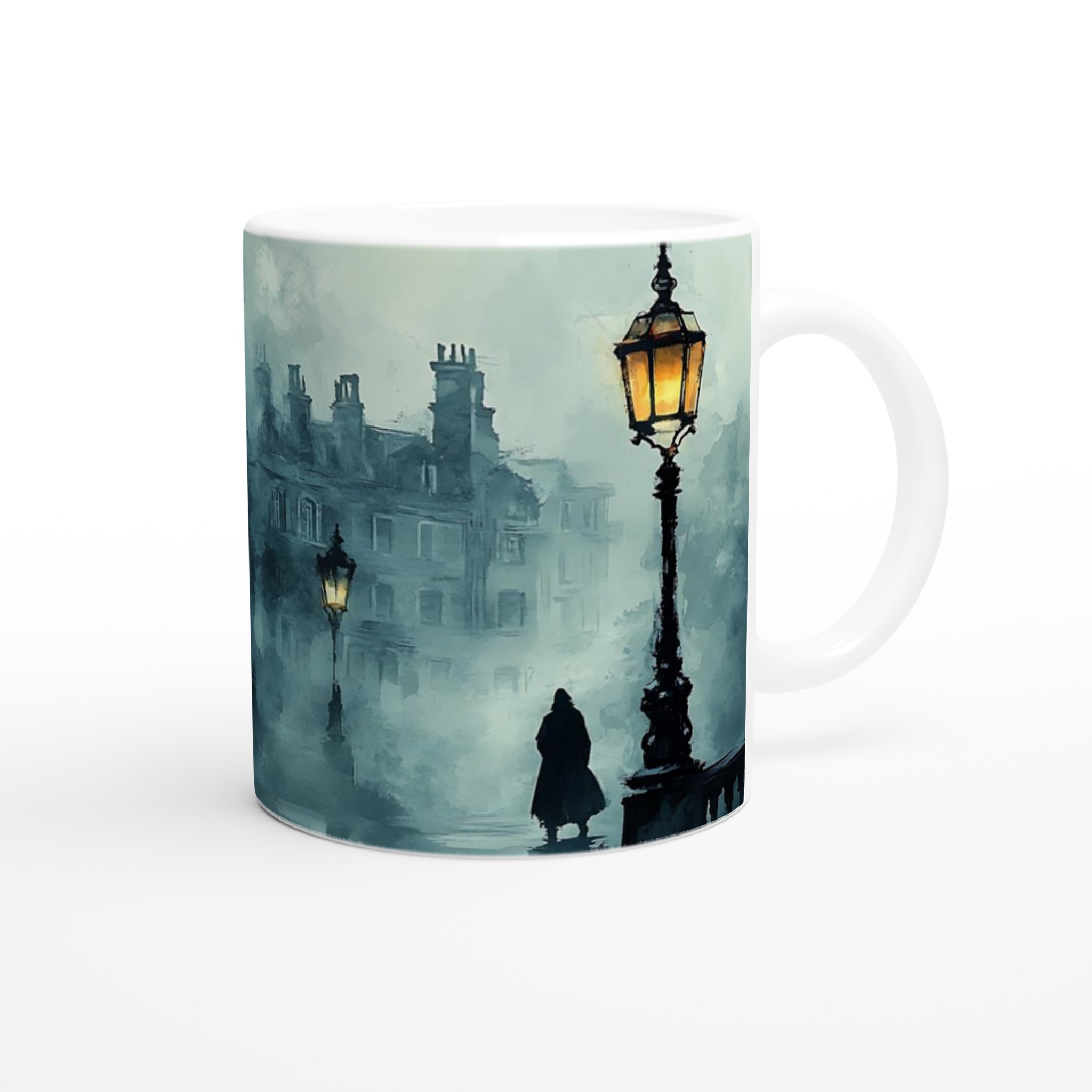 Mystisk Gryning 11oz Keramisk Mugg - Drömsk Stadsmiljö i Dimmiga Blåtoner 9 fd3ecc2c-4288-4ccd-8296-e0c5f1183436