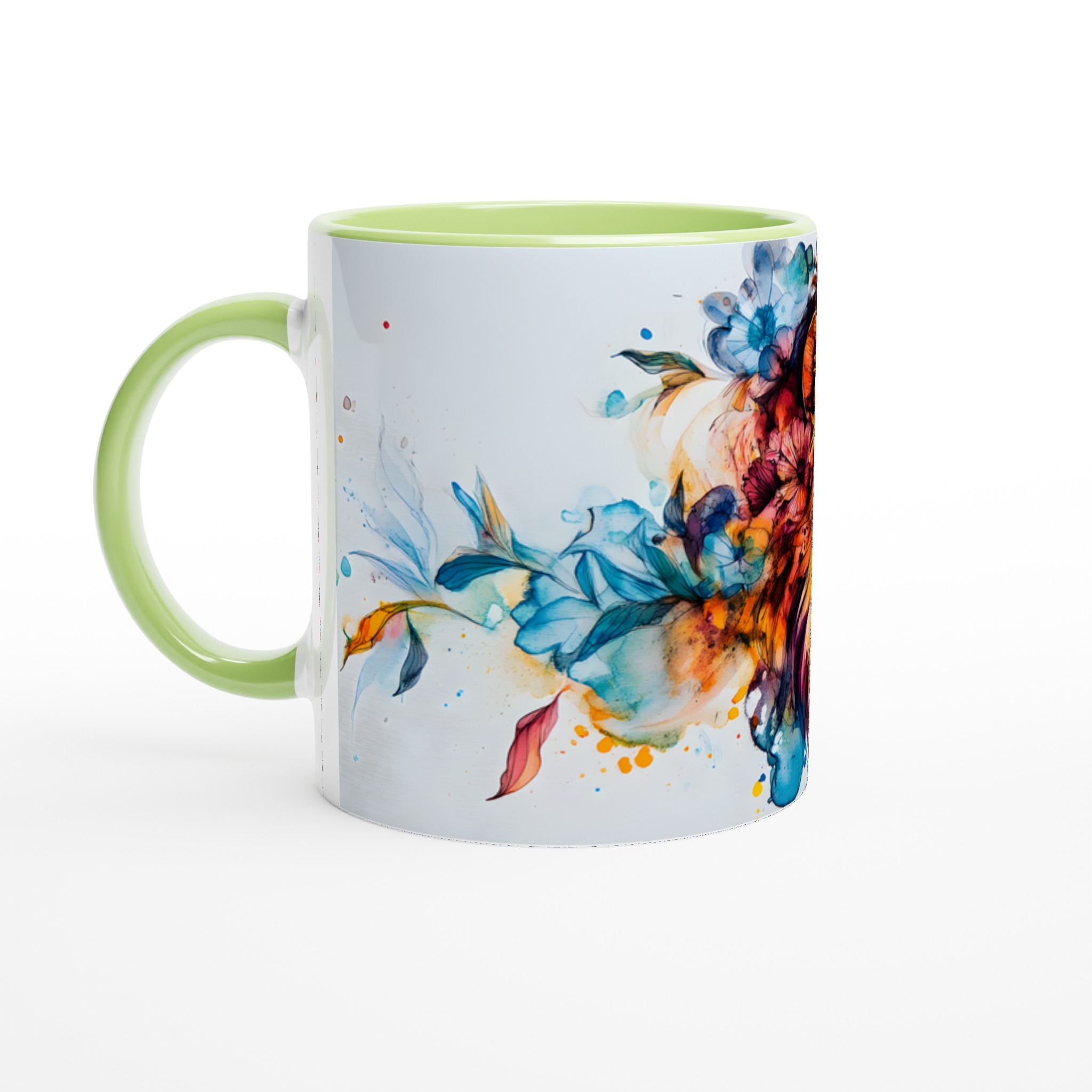 Lejon med Blommor Keramikmugg - Akvarellinspirerad Konst för Kaffeälskare, 11oz i ditt val av 7 färger 7 fd48d768-e872-460d-a88f-7121570bca25