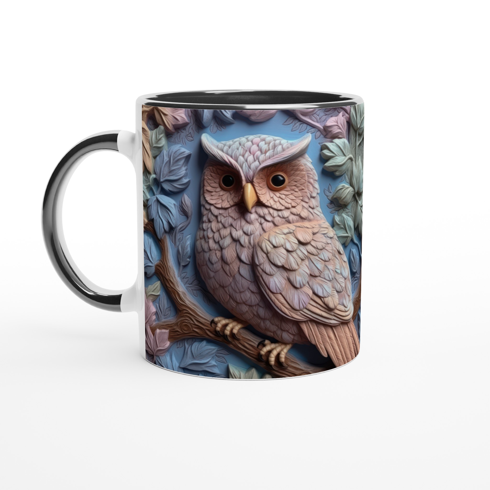 Vit 11oz keramisk mugg med detaljerad uggleskulptur i mjuka jordtoner – välj bland sju färgstarka keramiknyanser 4 fd6fa6e3-6b52-48b7-9642-57a308cde0ea