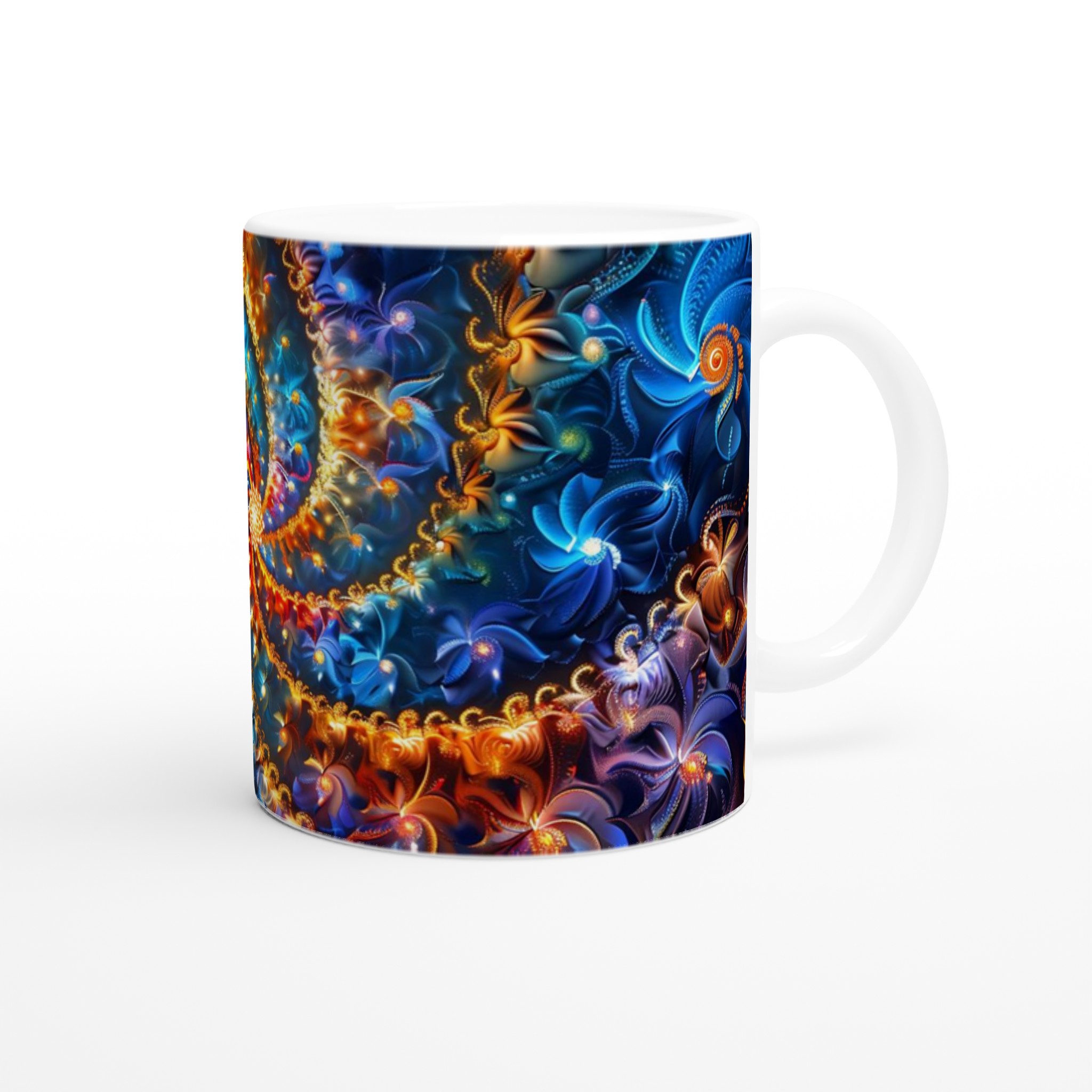 Kosmisk Spiral Mugg – Abstrakt Mönster i Blått och Orange, 11oz Keramik 9 fd7be73e-6956-42d6-a667-e9cc82973e12