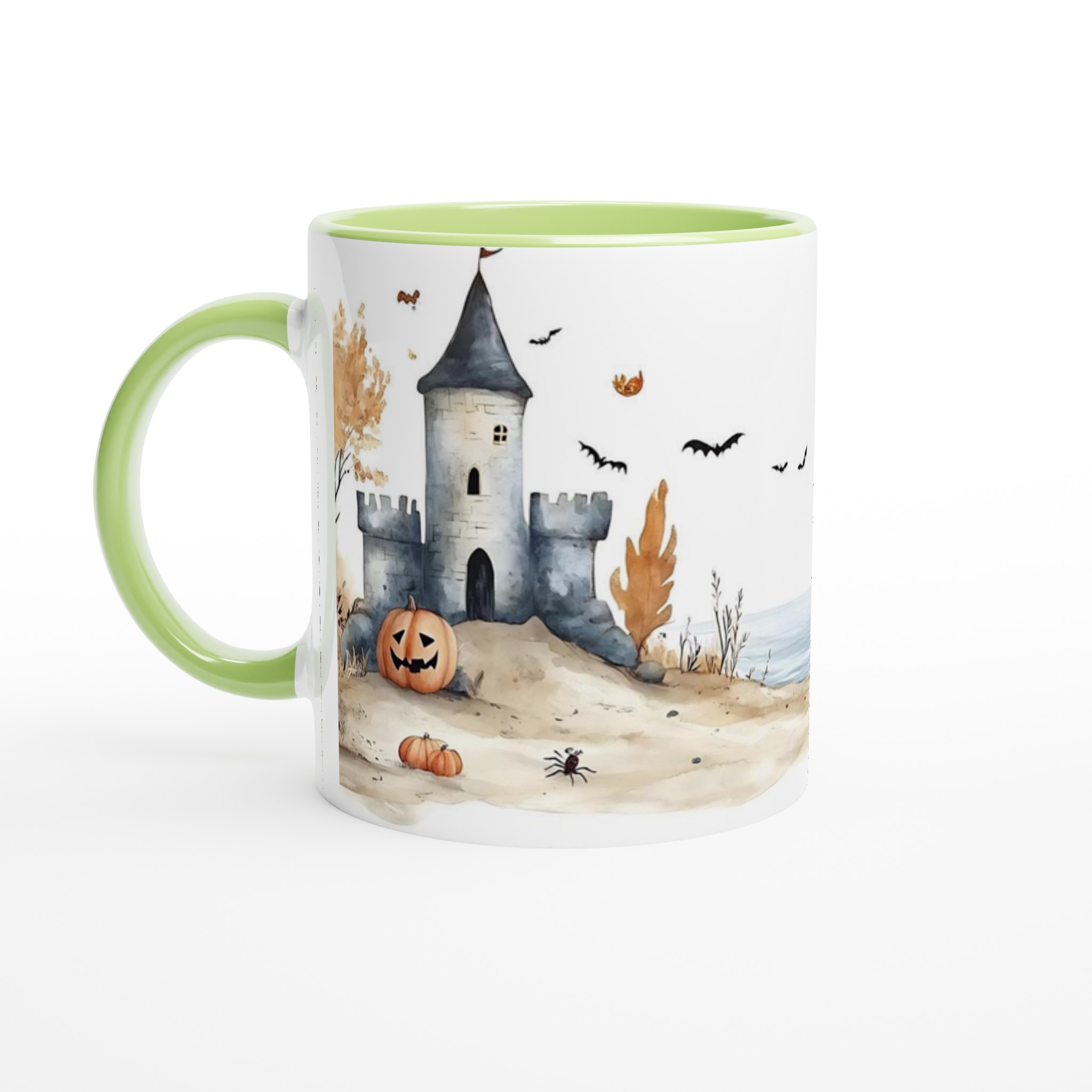 Mystisk Halloweennatt – Akvarellmugg med Slott och Pumpor i Valfri Färg, 11oz Keramik 7 fe4dd57a-8aef-47c9-b740-937bfdfee56d
