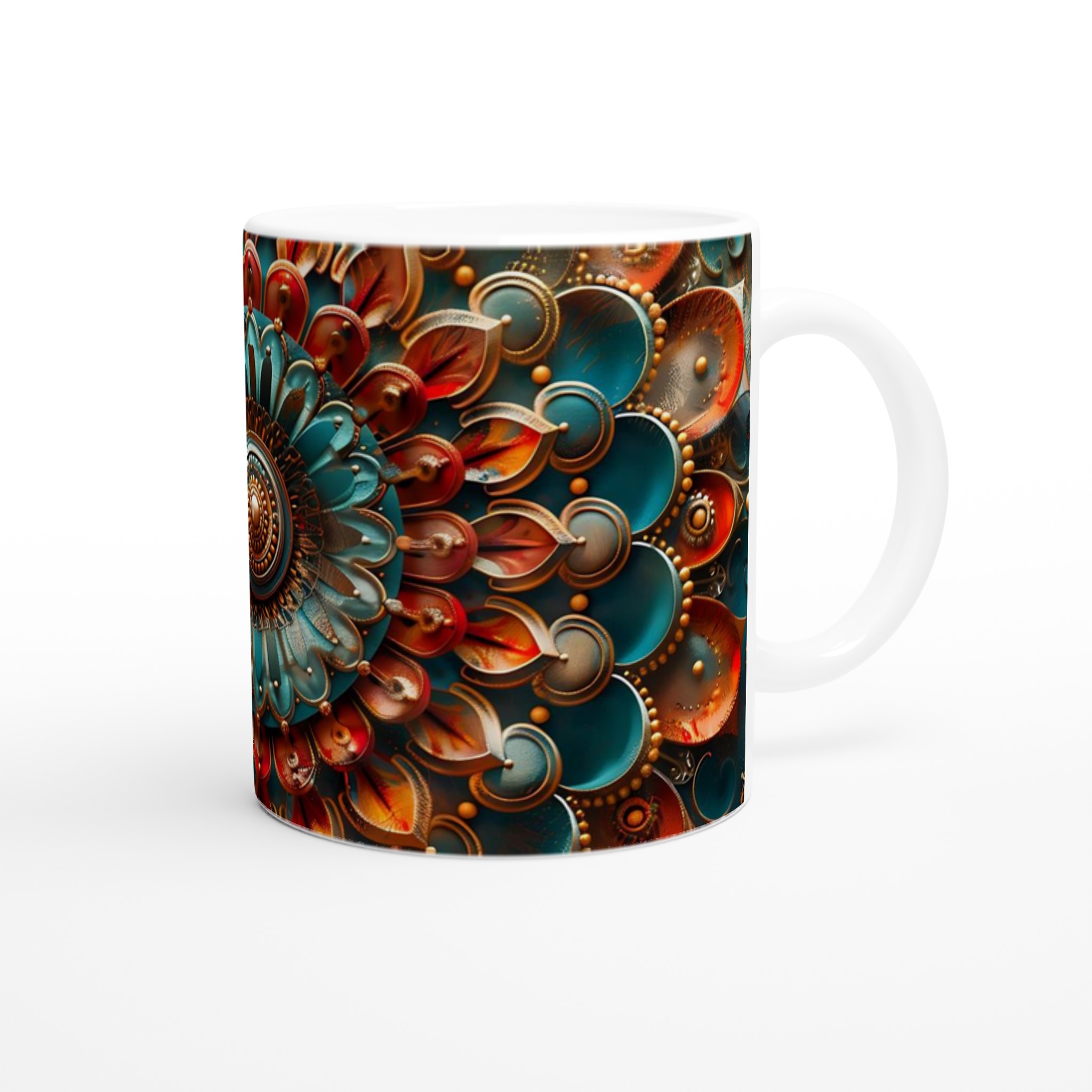 Abstrakt Mandala 11oz Keramikmugg – Teal, Roströd & Guld design i valfri färg 9 fe691ccd-dd17-4f3f-a92d-ff0f26285527