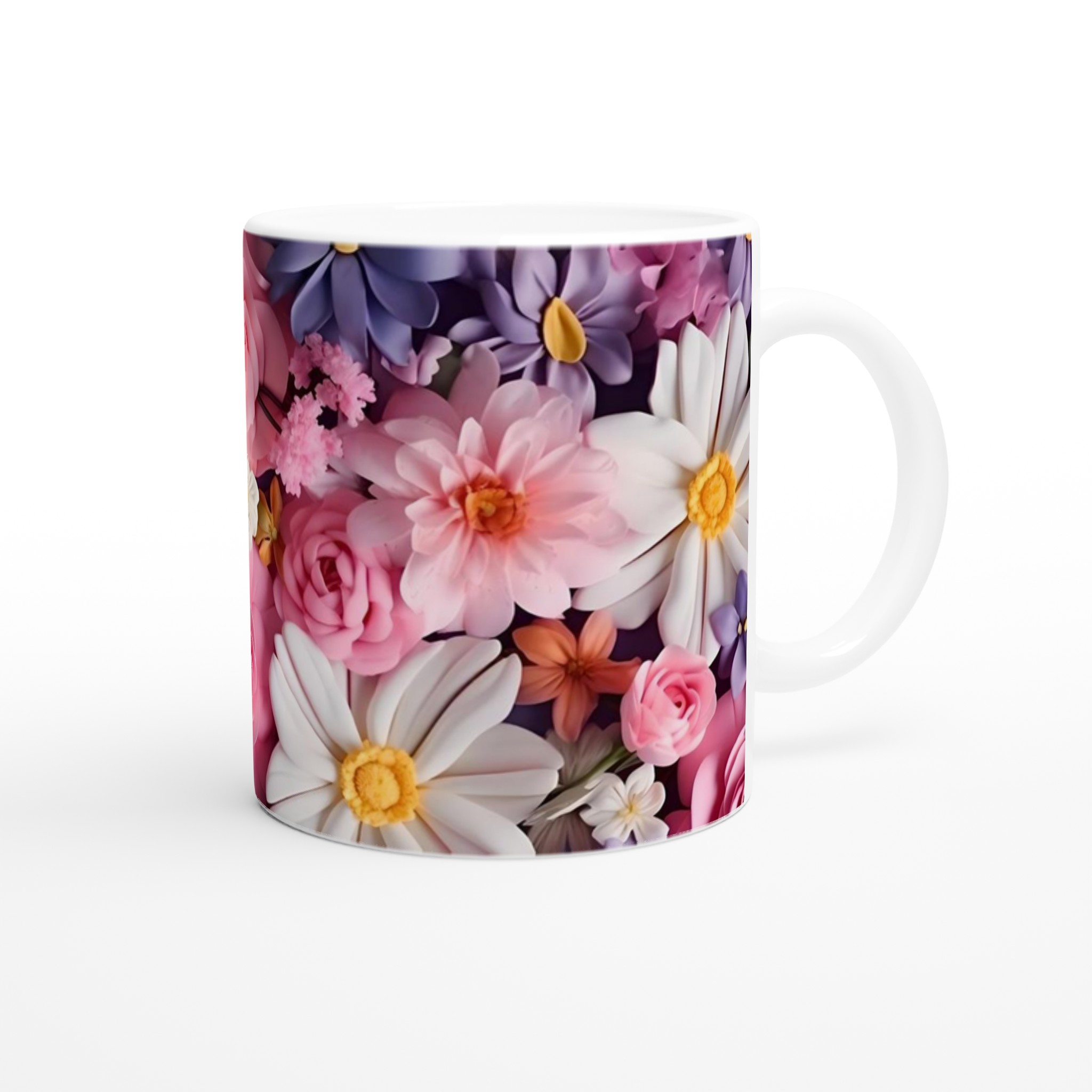 Vit 11oz keramisk mugg med blomsterdesign – välj bland sju livfulla färger 9 fe77f079-7fde-4dbf-bfcd-377e479819d9