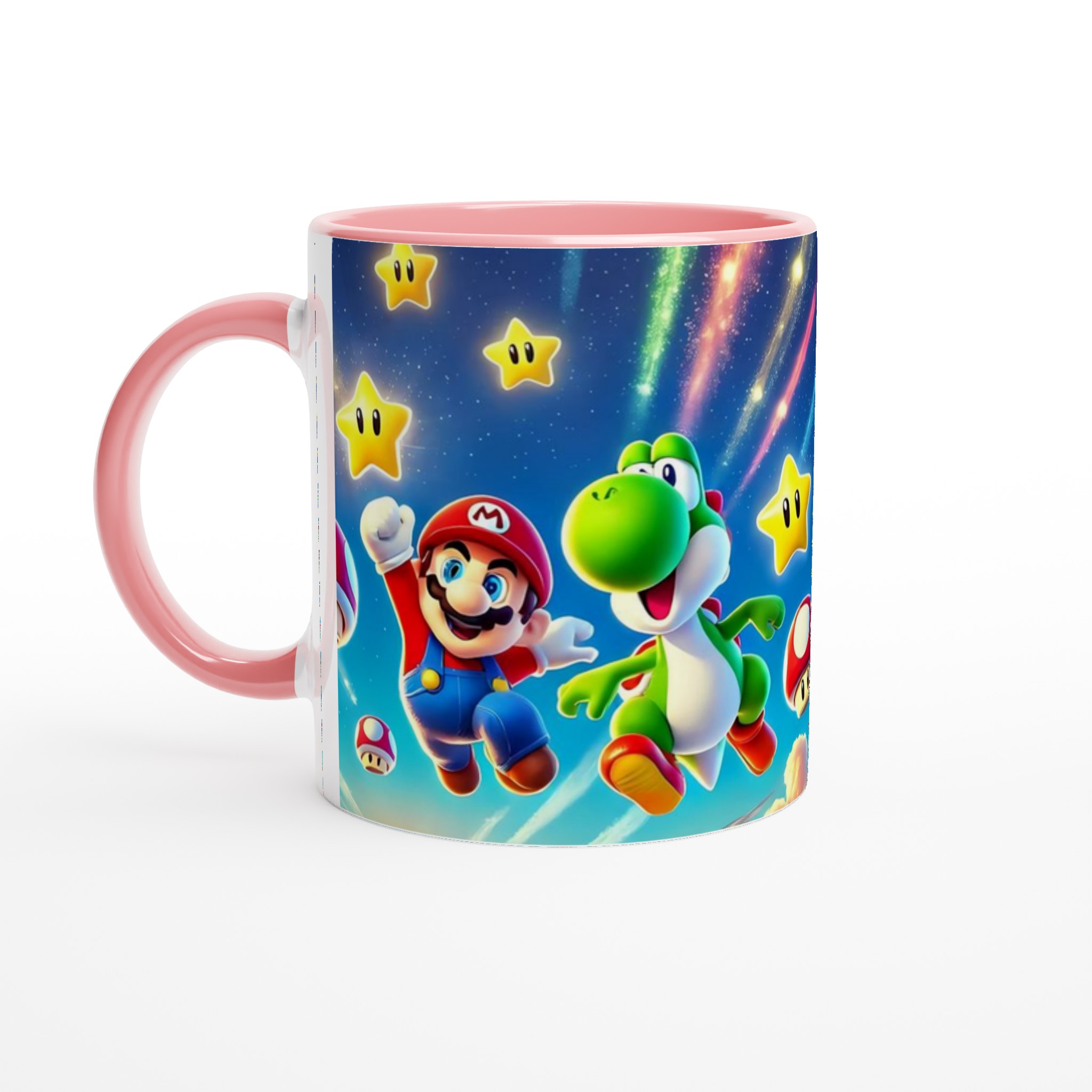 Vit 11oz keramisk mugg med färgstarka spelkaraktärer och magiska stjärnor – välj din keramiska färg 6 fec6131b-9746-4cc5-b3c1-89cfb3a8a751