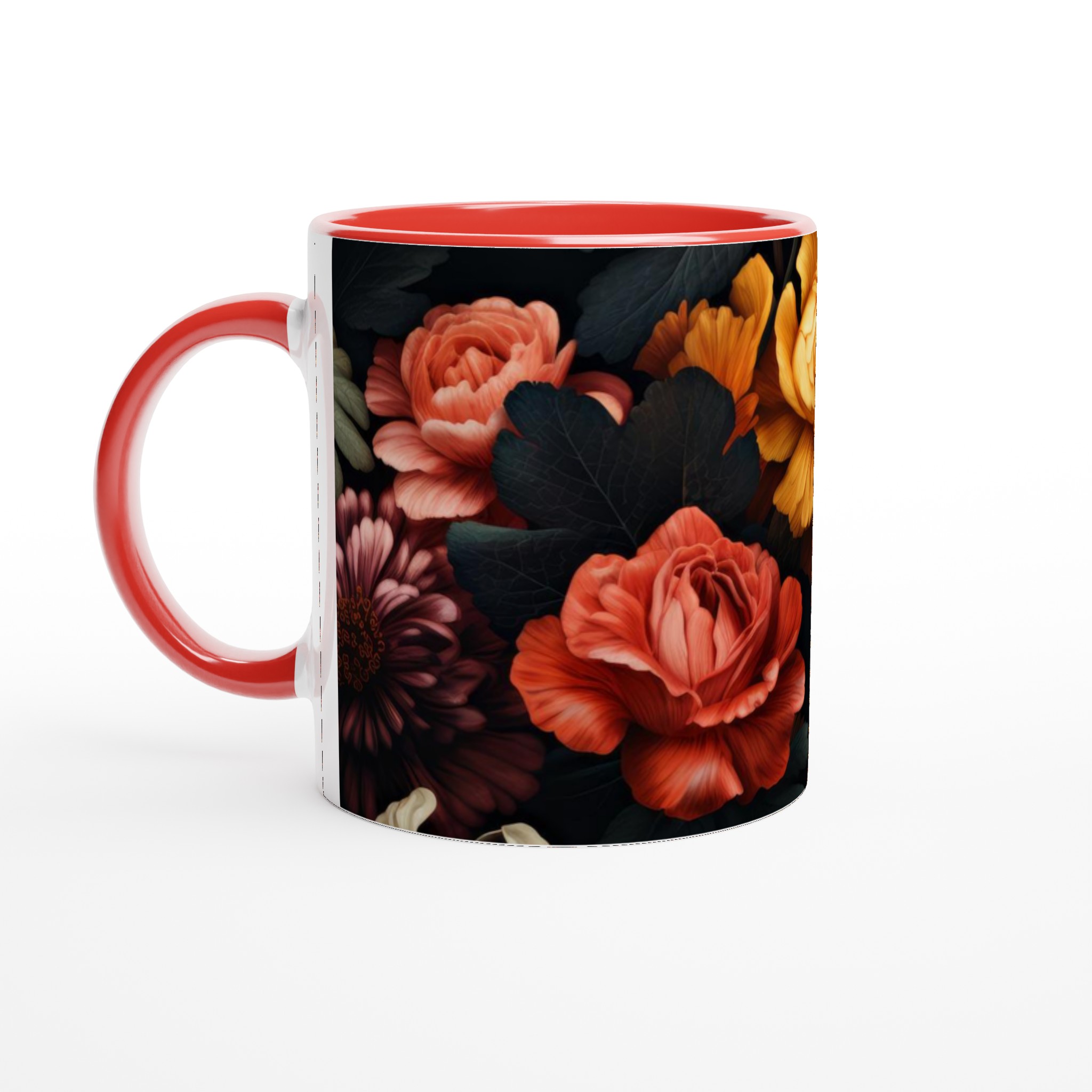 Vit 11oz keramisk mugg med djärva, blomsterinspirerade färger i din valda kulör 5 feffd826-54b2-402a-b7e1-fc1e69c75b71