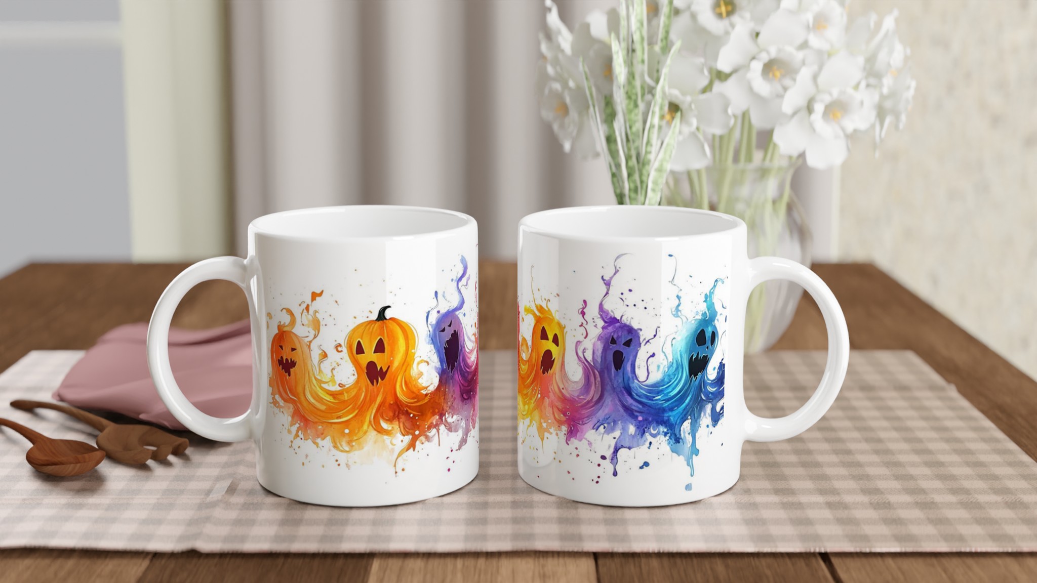 Halloweenspöken i akvarell – Färgstark 11oz keramikmugg för kaffe och te 10 ff13a527-e1c3-4b5d-a34c-c165f3cf28bc