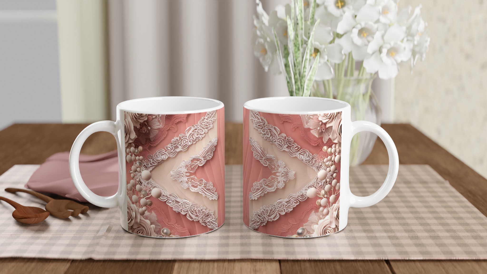 Vit 11oz Keramisk Mugg med Elegant Rosornament - Välj Din Favoritfärg 10 ff24c1a4-dcff-4770-a4ab-4a2218db1a81